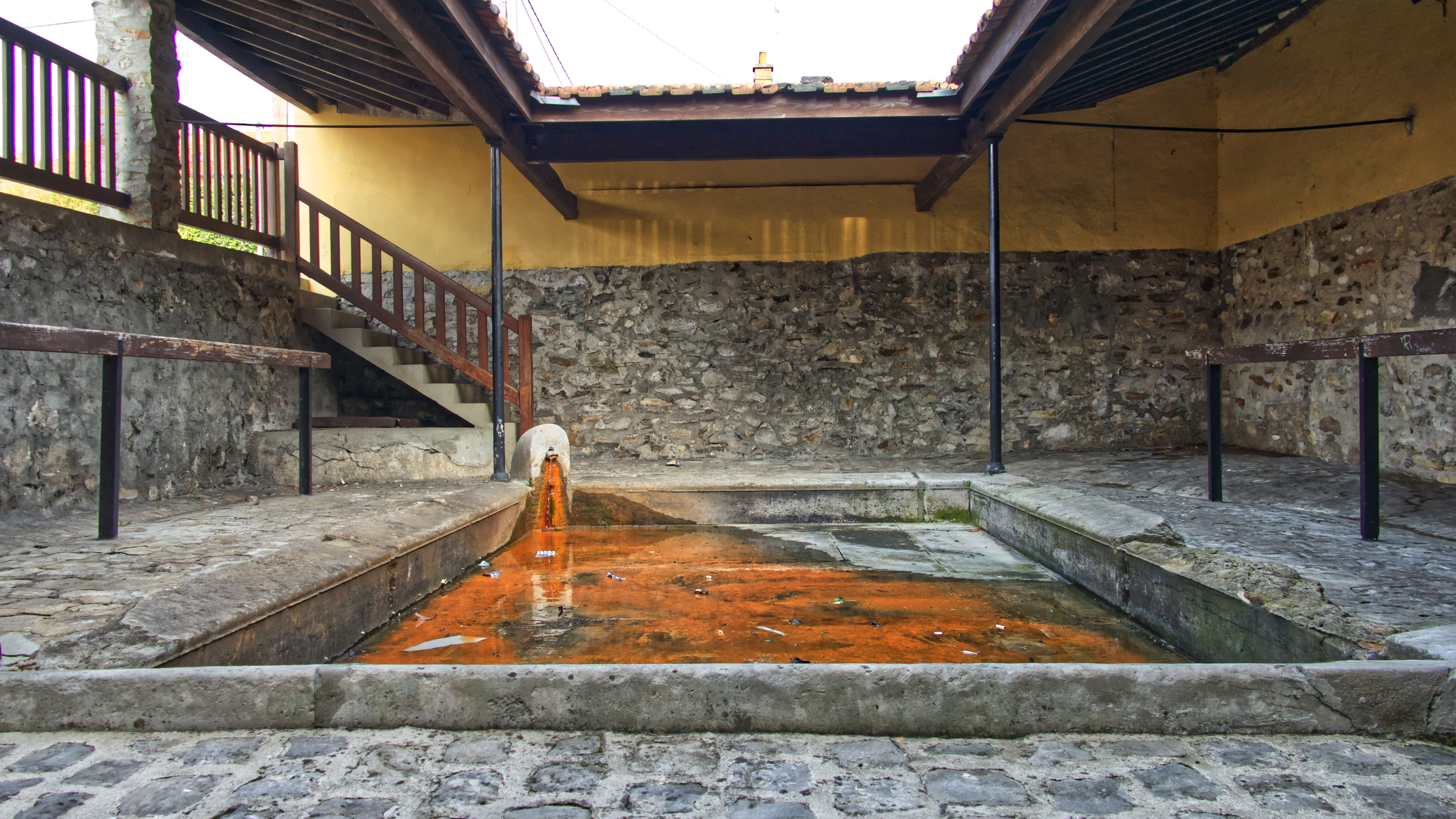 obsolete, metal, old, empty, path, floor, wash-house, architecture, 5K, patio, ceiling, indoors, pavement, staircase, flooring, run-down, concrete, lavoir, HD Wallpaper