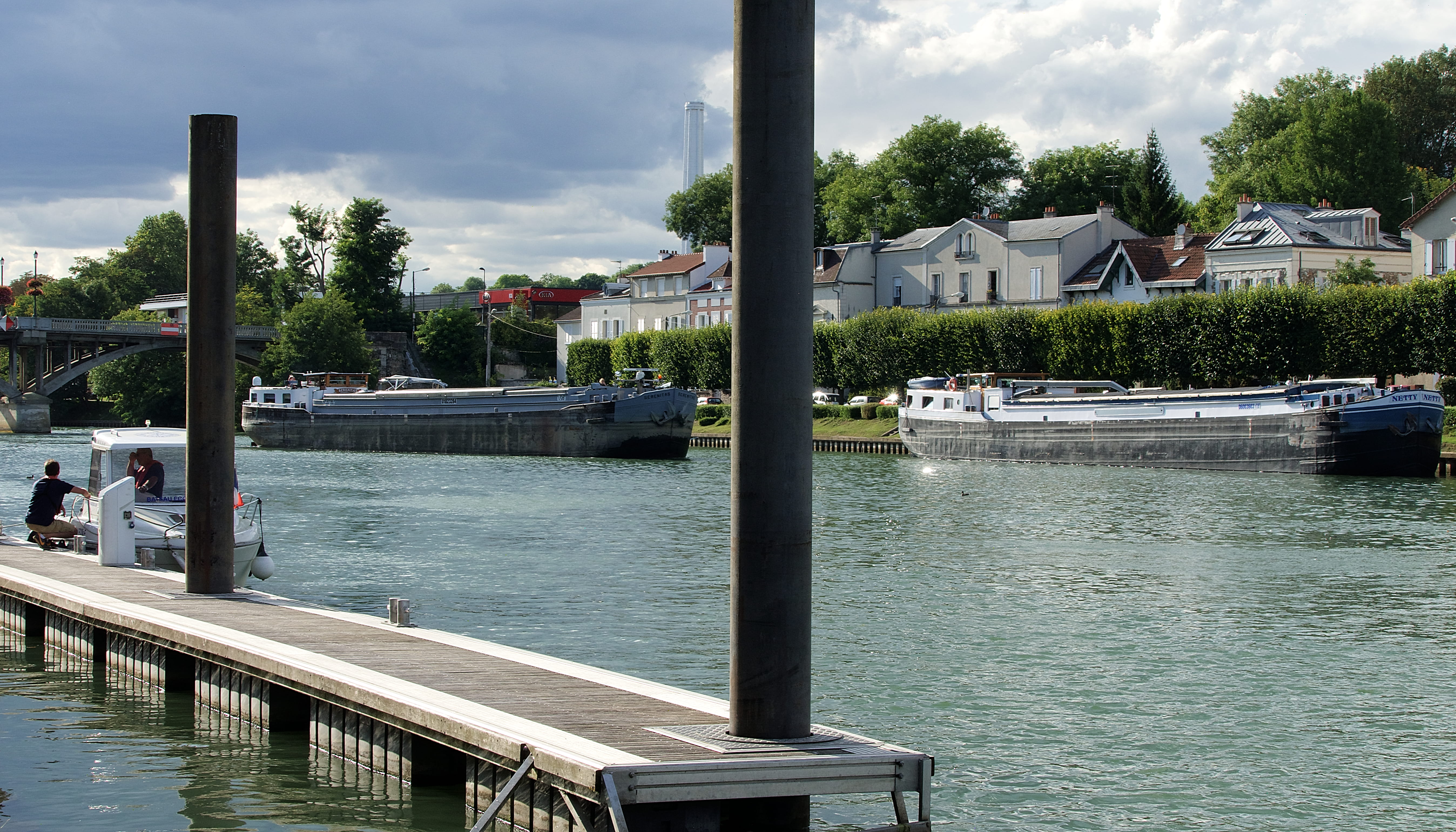 nature, waterfront, architecture, barge, transportation, cloud - sky, water, 5K, sky, france, built structure, péniche, residential district, building exterior, HD Wallpaper