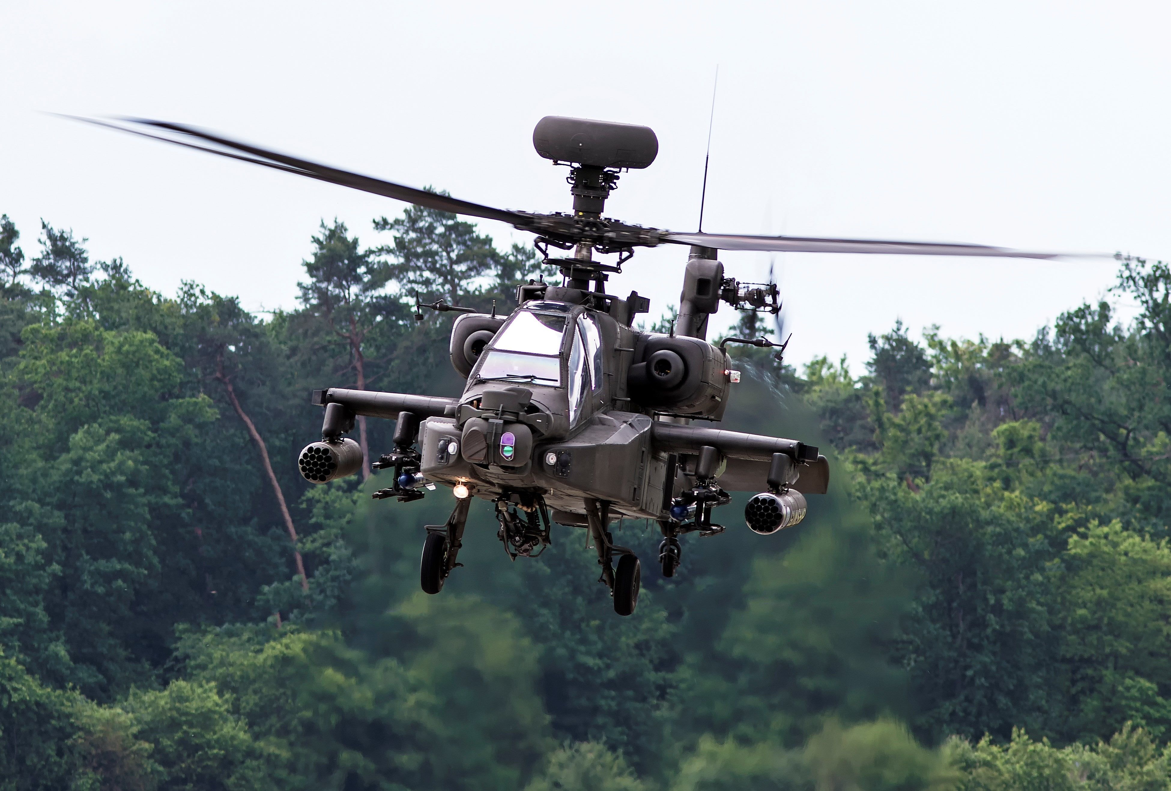motion, travel, transportation, tree, mode of transportation, plant, sky, military, nature, green color, land, forest, clear sky, no people, foliage, boeing ah 64 apache, HD Wallpaper