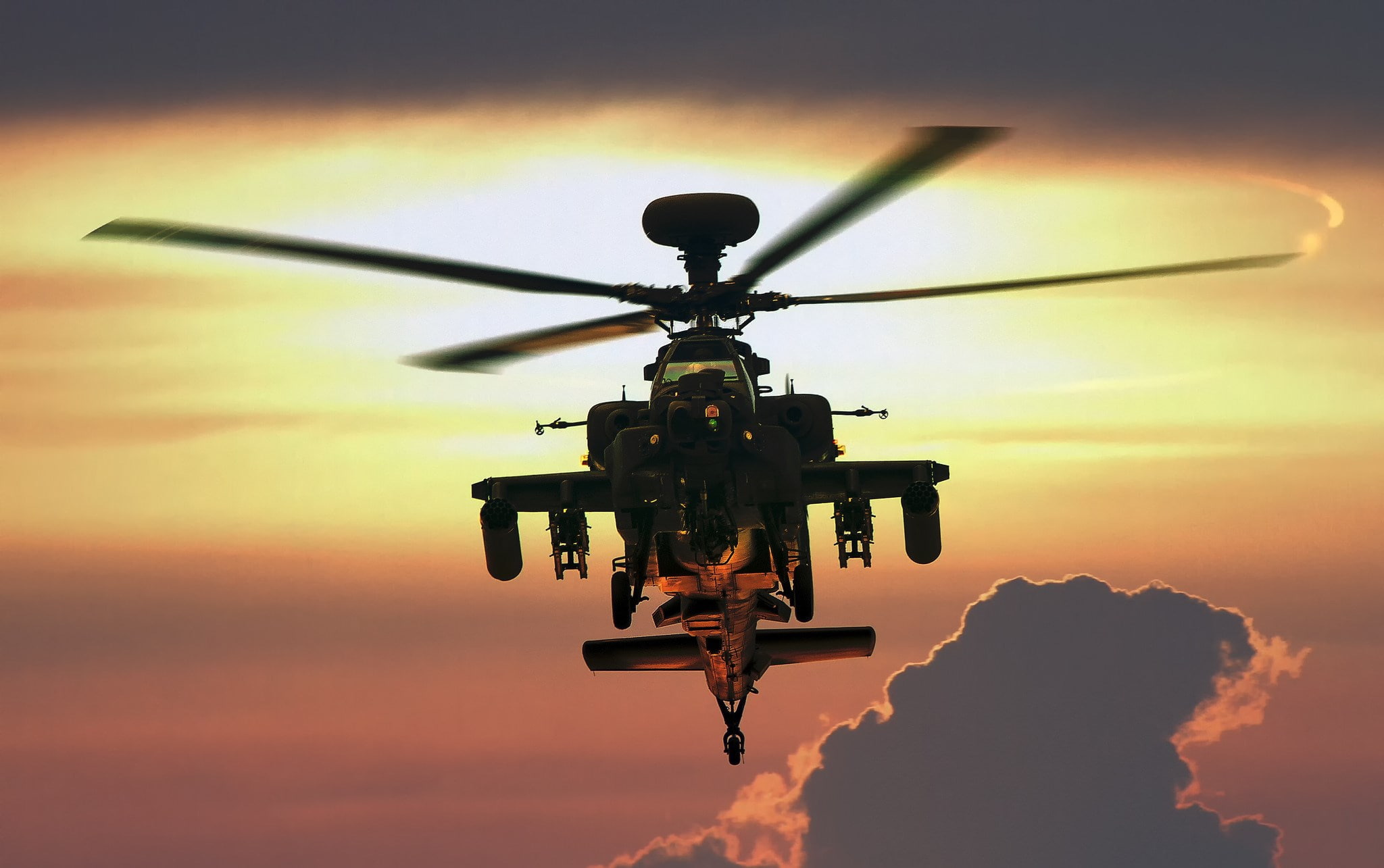 air vehicle, mode of transportation, motion, 1080P, on the move, nature, sunset, cloud - sky, transportation, helicopter, technology, drone, orange color, HD Wallpaper