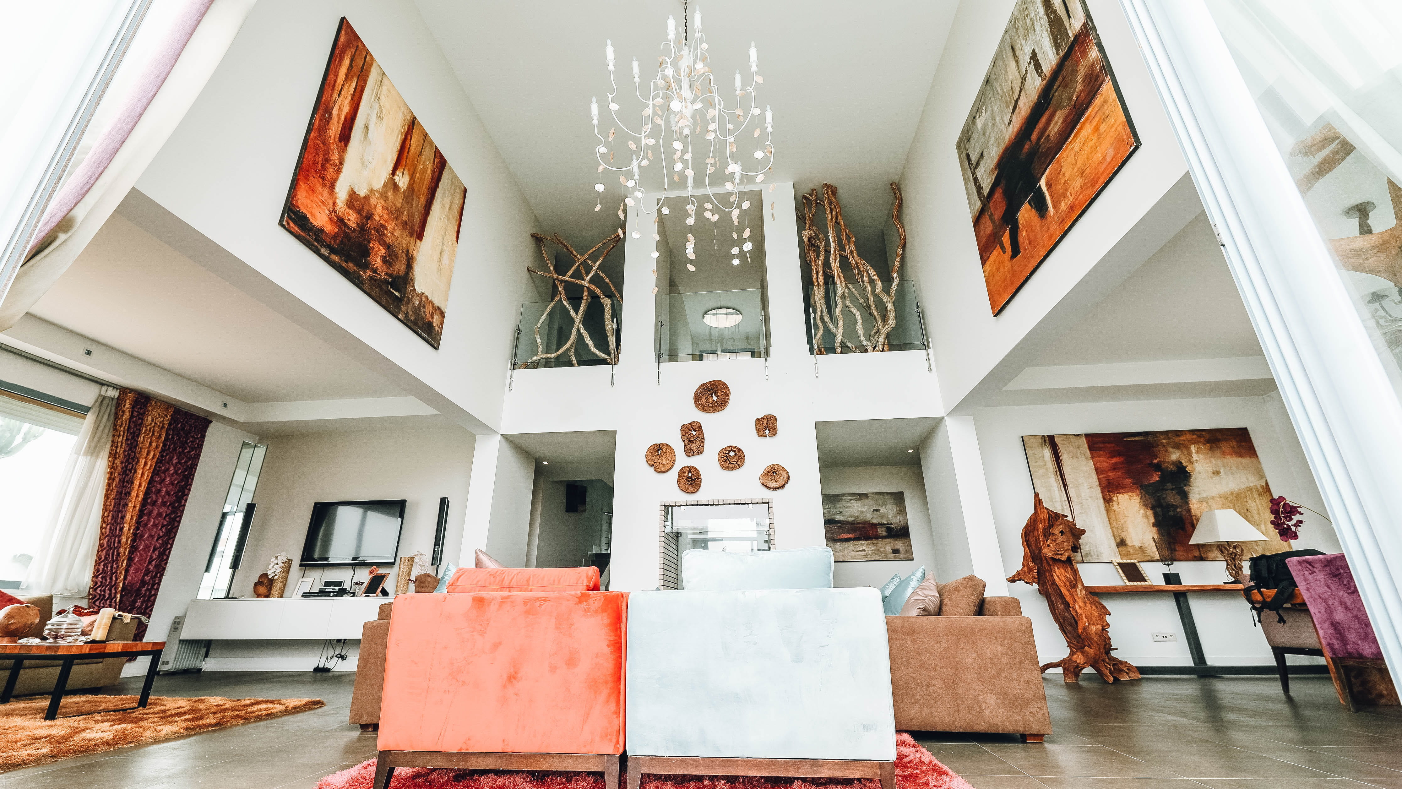 inside, ceiling, fabric, indoors, window, built structure, seat, clear, 4K, no people, table, creativity, contemporary, living, chairs, lifestyles, design, HD Wallpaper
