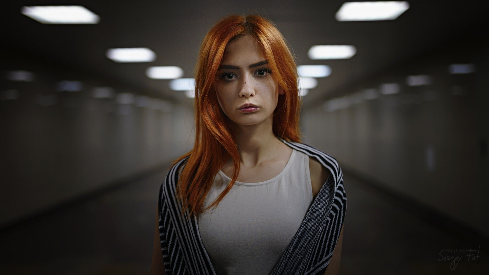 long hair, face, redhead, model, depth of field, looking at viewer, Sergey Fat, women, portrait, 720P, HD Wallpaper