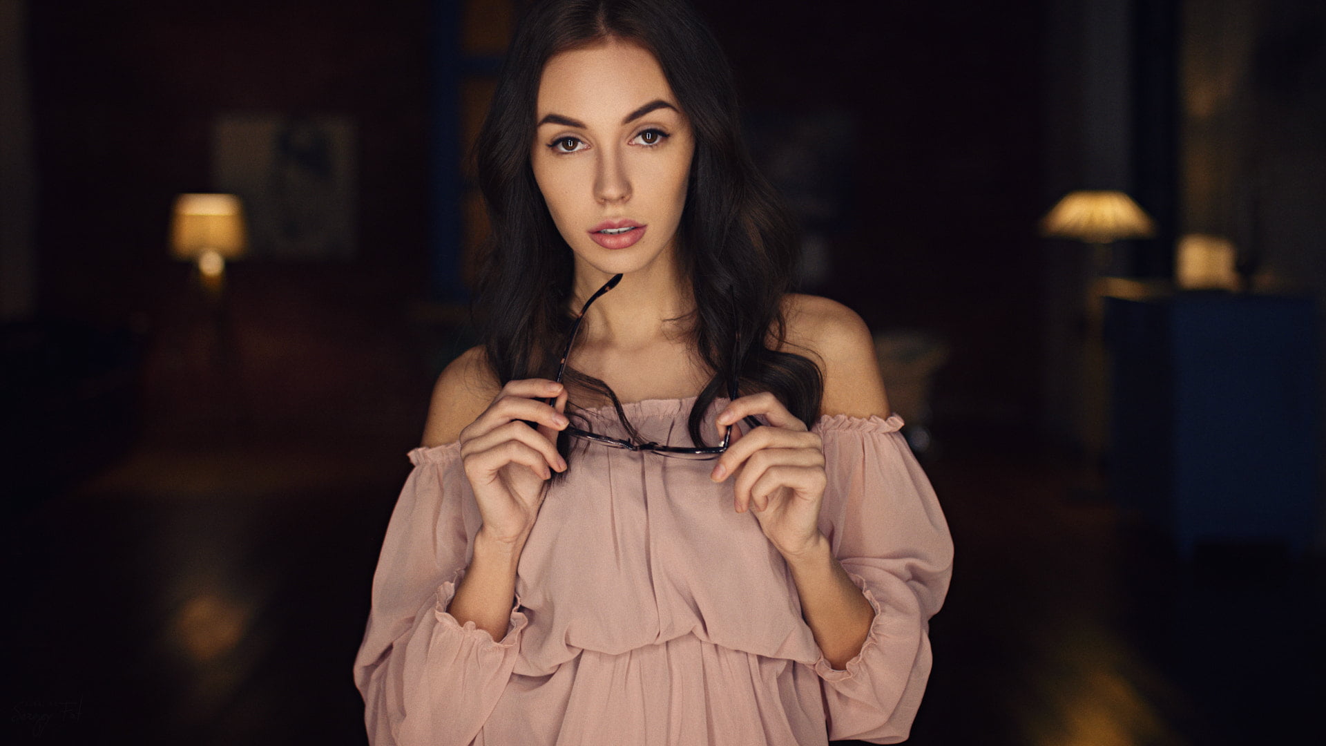 long hair, young women, young adult, women, Sergey Fat, adult, brown hair, beauty, one person, beautiful woman, clothing, waist up, hairstyle, contemplation, HD Wallpaper