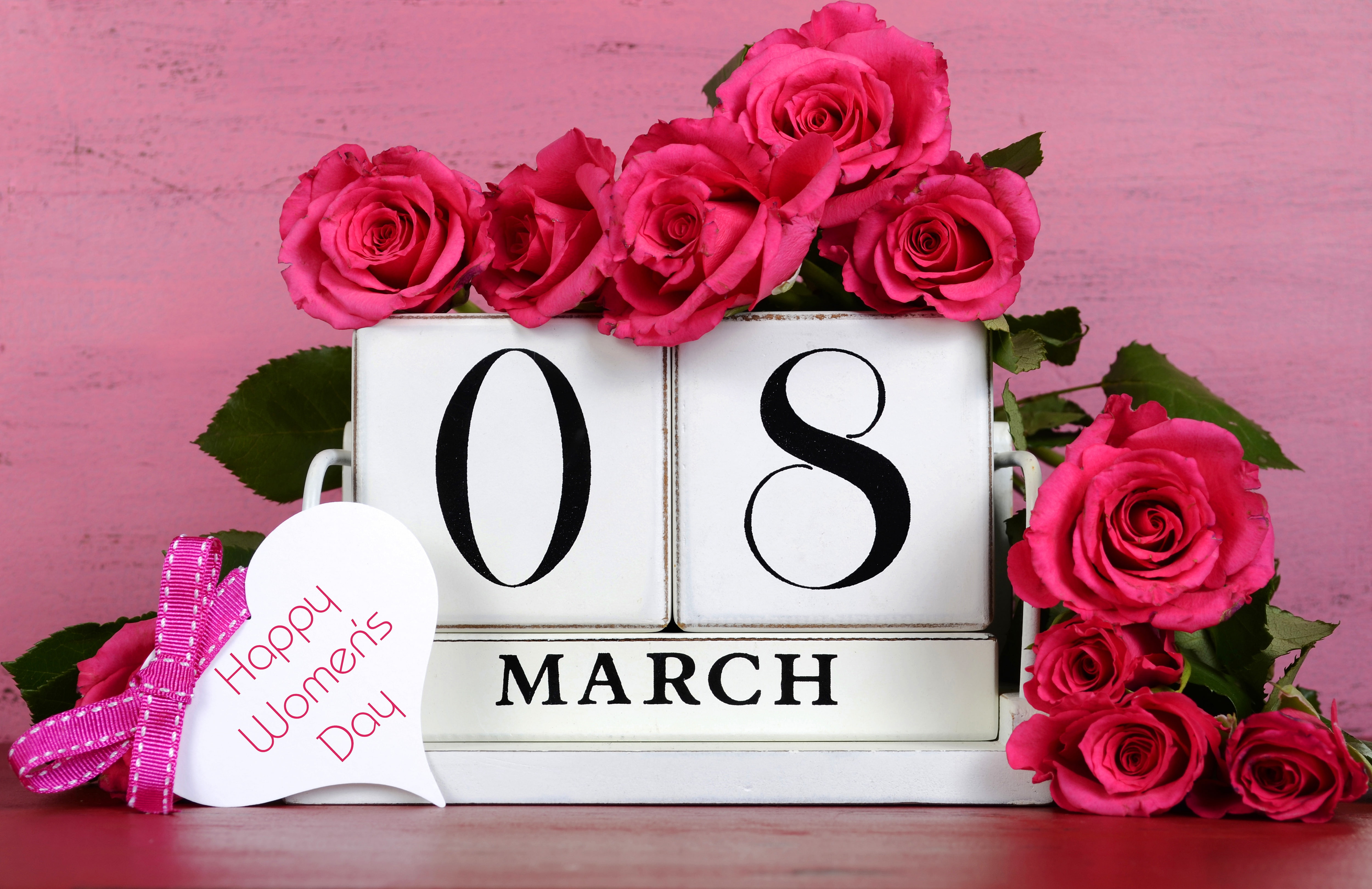 number, date, holiday, March 8, 4K, roses, flowers, womens day, HD Wallpaper