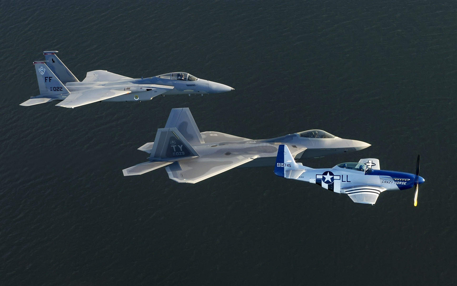 planes, fighting, three, 1080P, fighter, the plane, ff, F22, gray, ty, HD Wallpaper