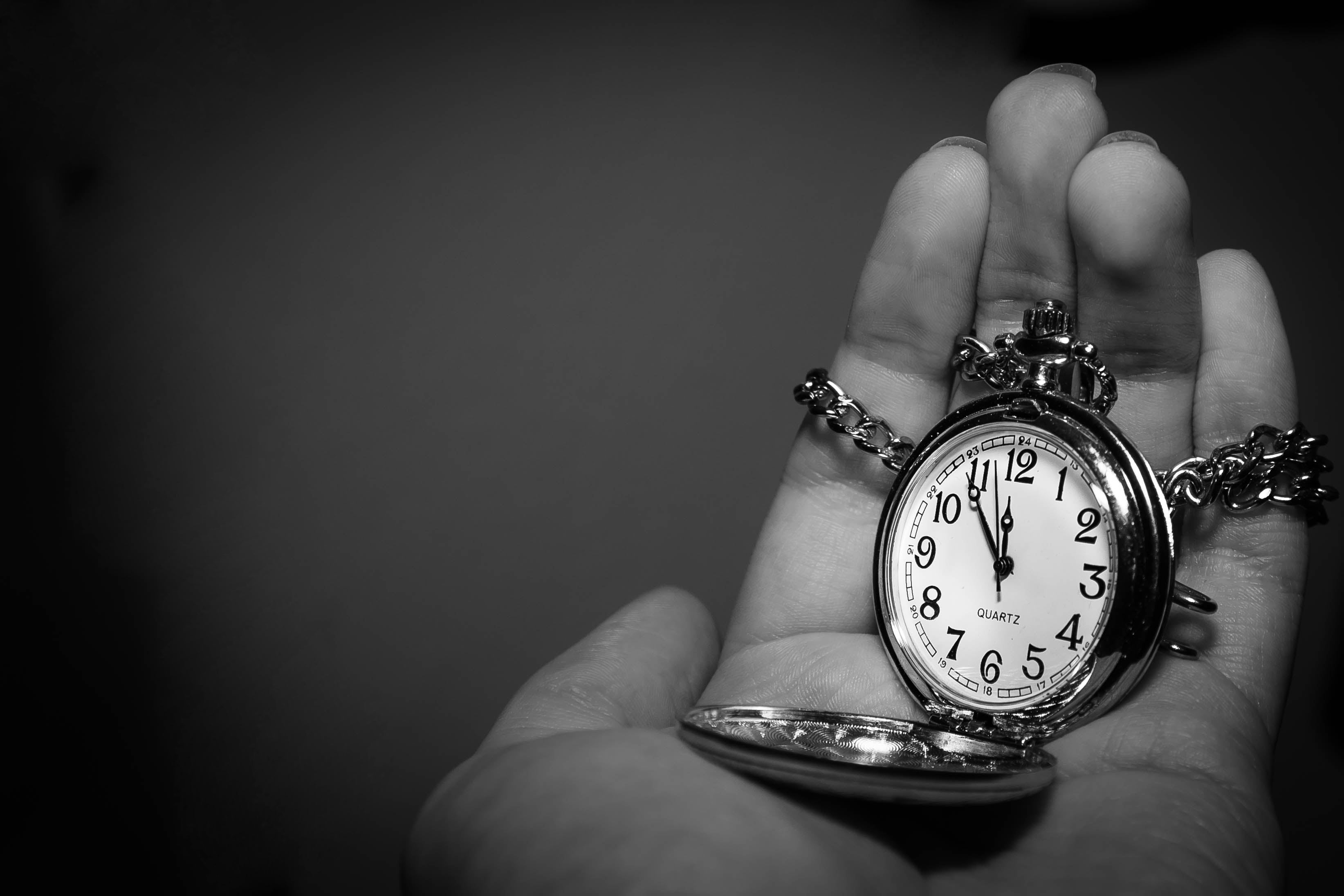 pocketwatch, one person, black background, accuracy, 2K, number, watch, lifestyles, chain, human limb, time, human body part, human hand, finger, hand, HD Wallpaper