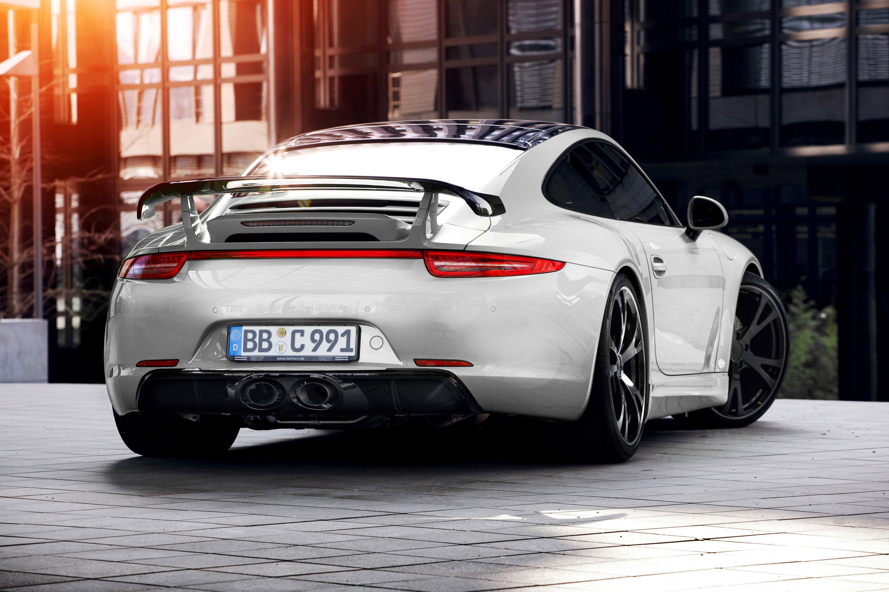 911, 2K, Carrera 4, building, Techart, Tuning, light, Porsche, HD Wallpaper
