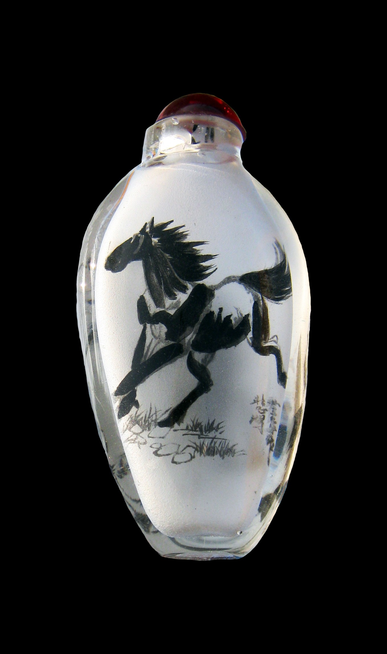 tusche indian ink, representation, studio shot, single object, human representation, no people, text, black background, reflection, shape, horse, bottle, Phone HD Wallpaper