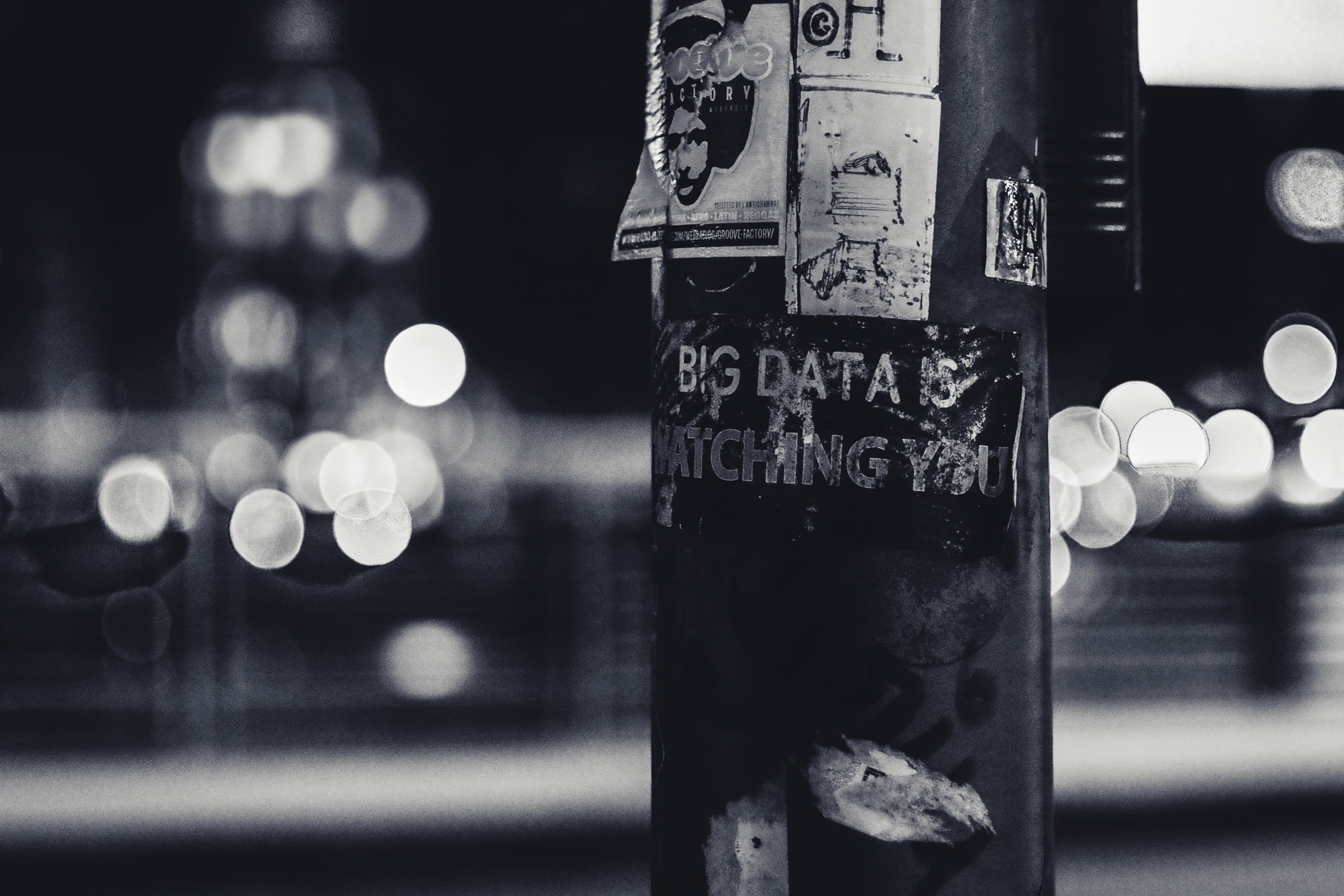 big brother, data, black and white, sticker, close-up, night, science, gdpr, number, glowing, no people, outdoors, sign, france, text, technology, 2K, HD Wallpaper