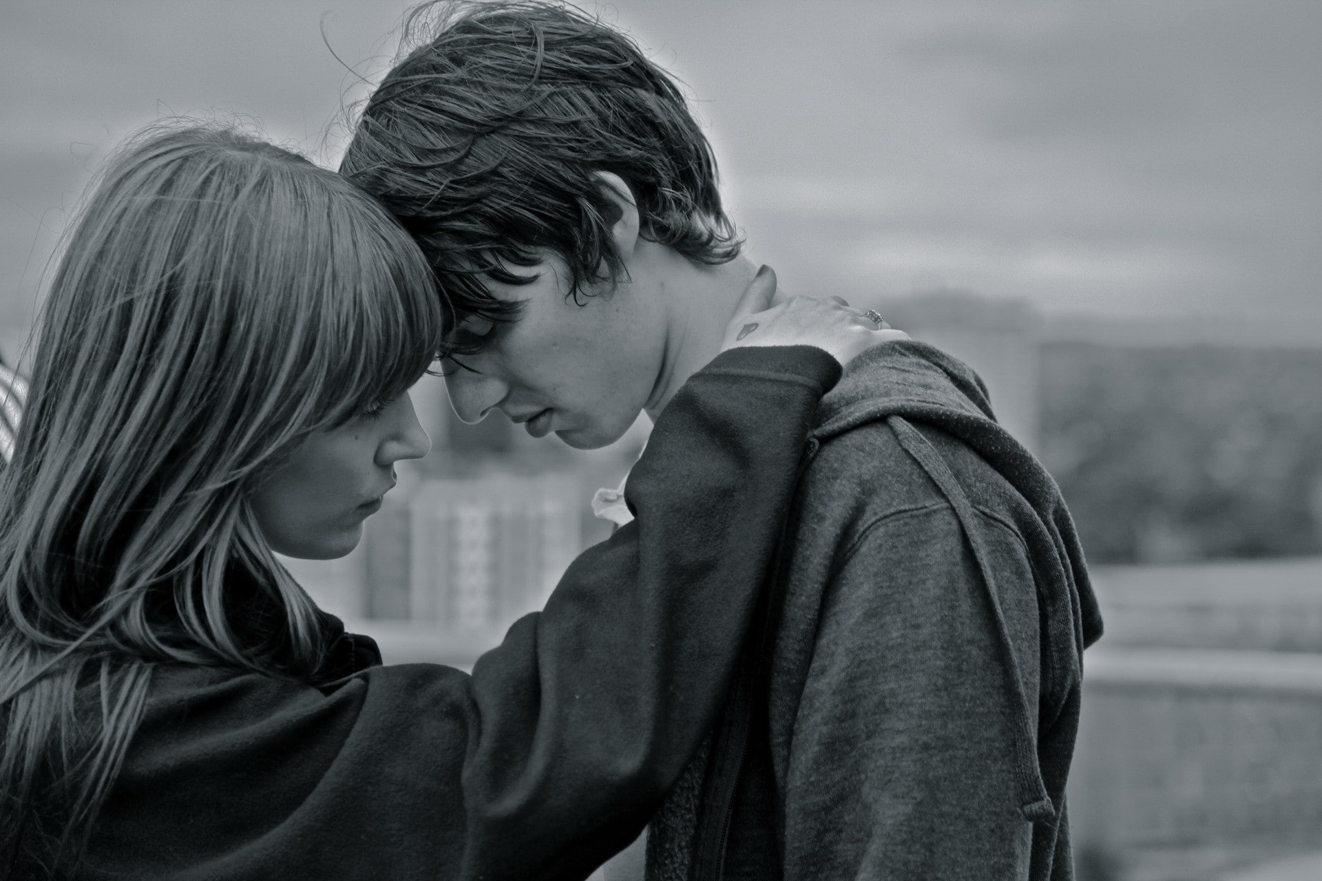 sadness, monochrome, women, 1080P, men, HD Wallpaper