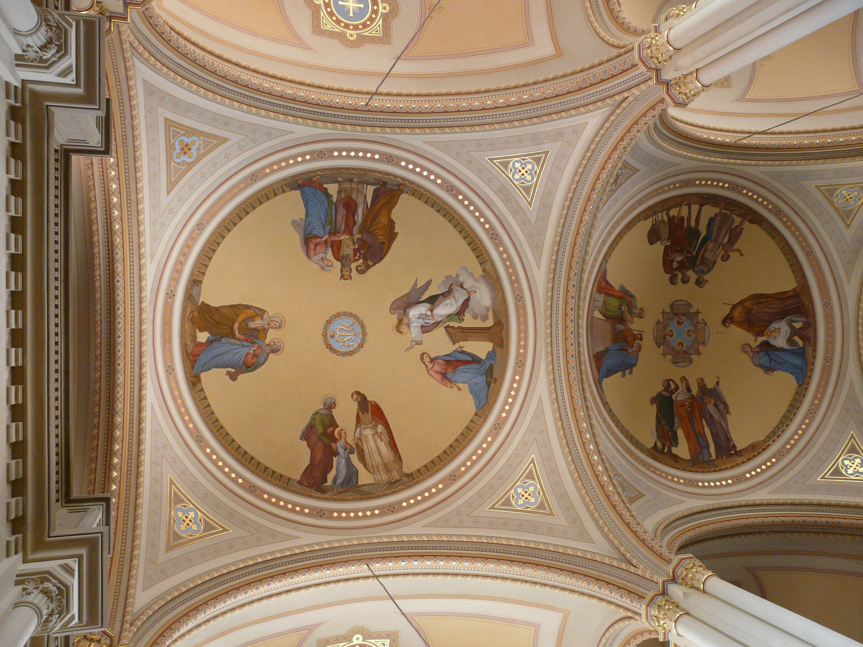 human representation, bible, religion, white horn, building, blanket, 2K, faith, no people, ceiling, art and craft, low angle view, biblical scene, ceiling painting, HD Wallpaper