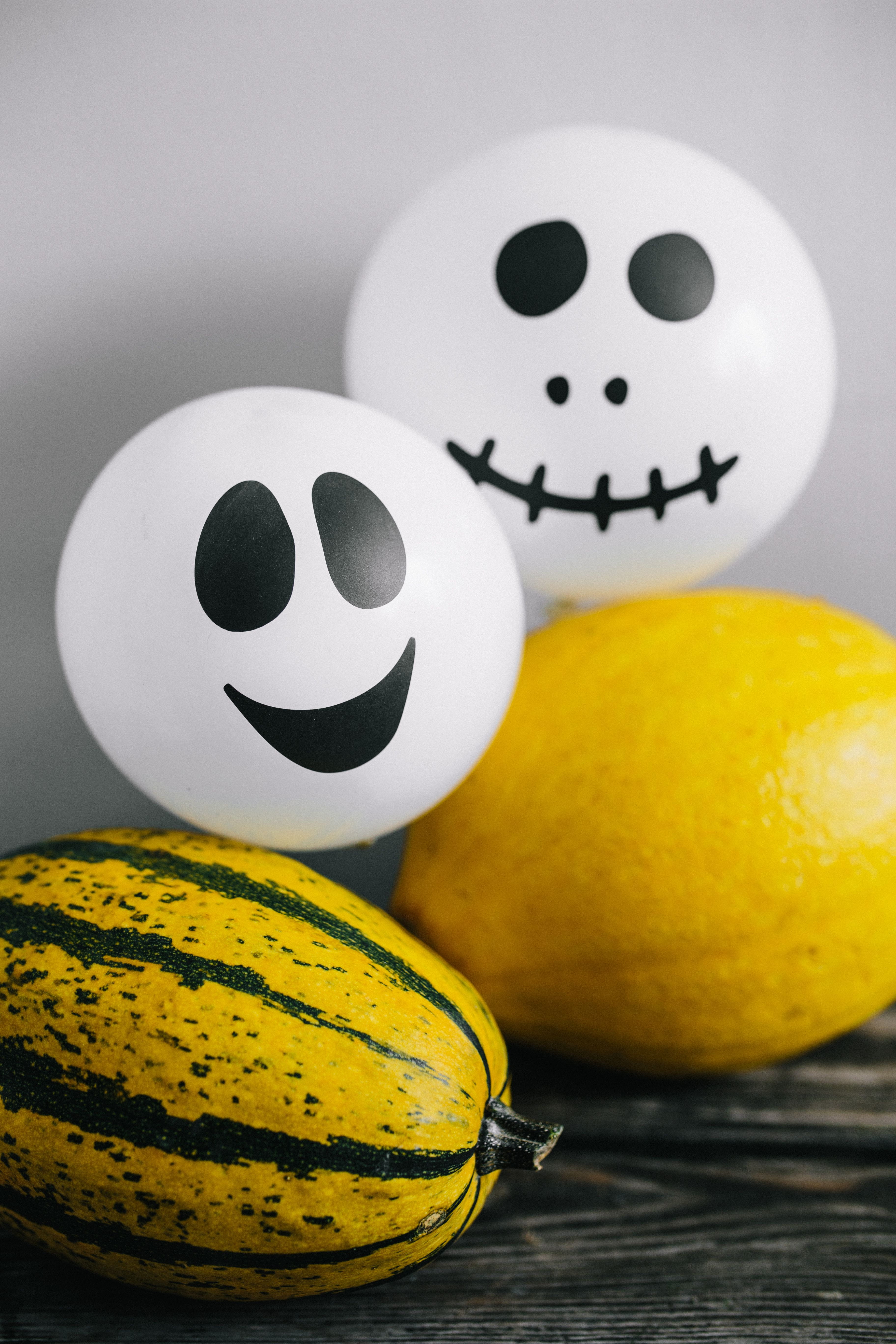 food, healthy eating, table, indoors, halloween, no people, anthropomorphic, vegetables, fall, close-up, ghosts, food and drink, group of objects, yellow, Phone HD Wallpaper