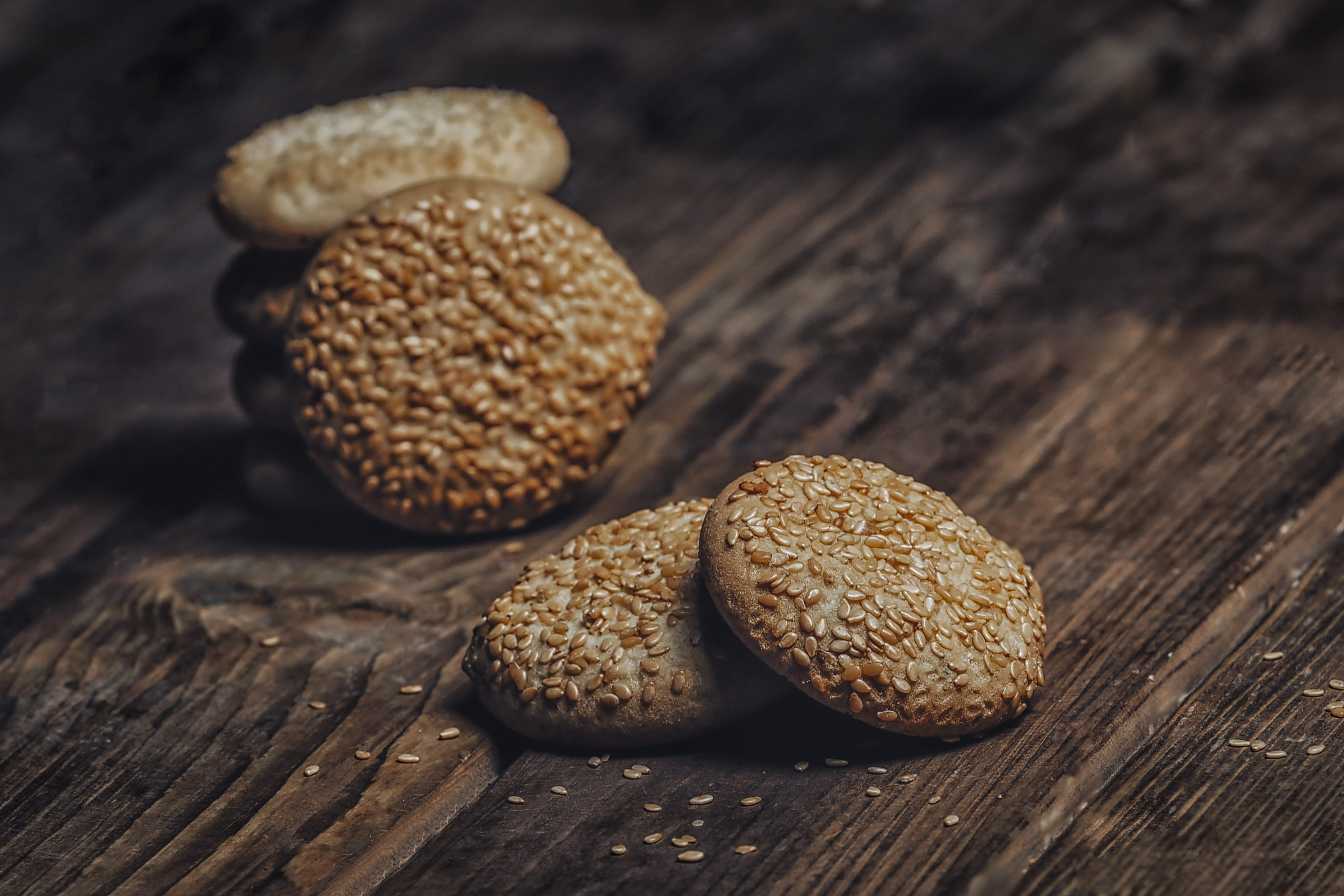 still life, cookies, focus on foreground, healthy eating, 5K, wooden surface, wellbeing, food photography, seeds, focus, pile, bread, seed, depth of field, HD Wallpaper