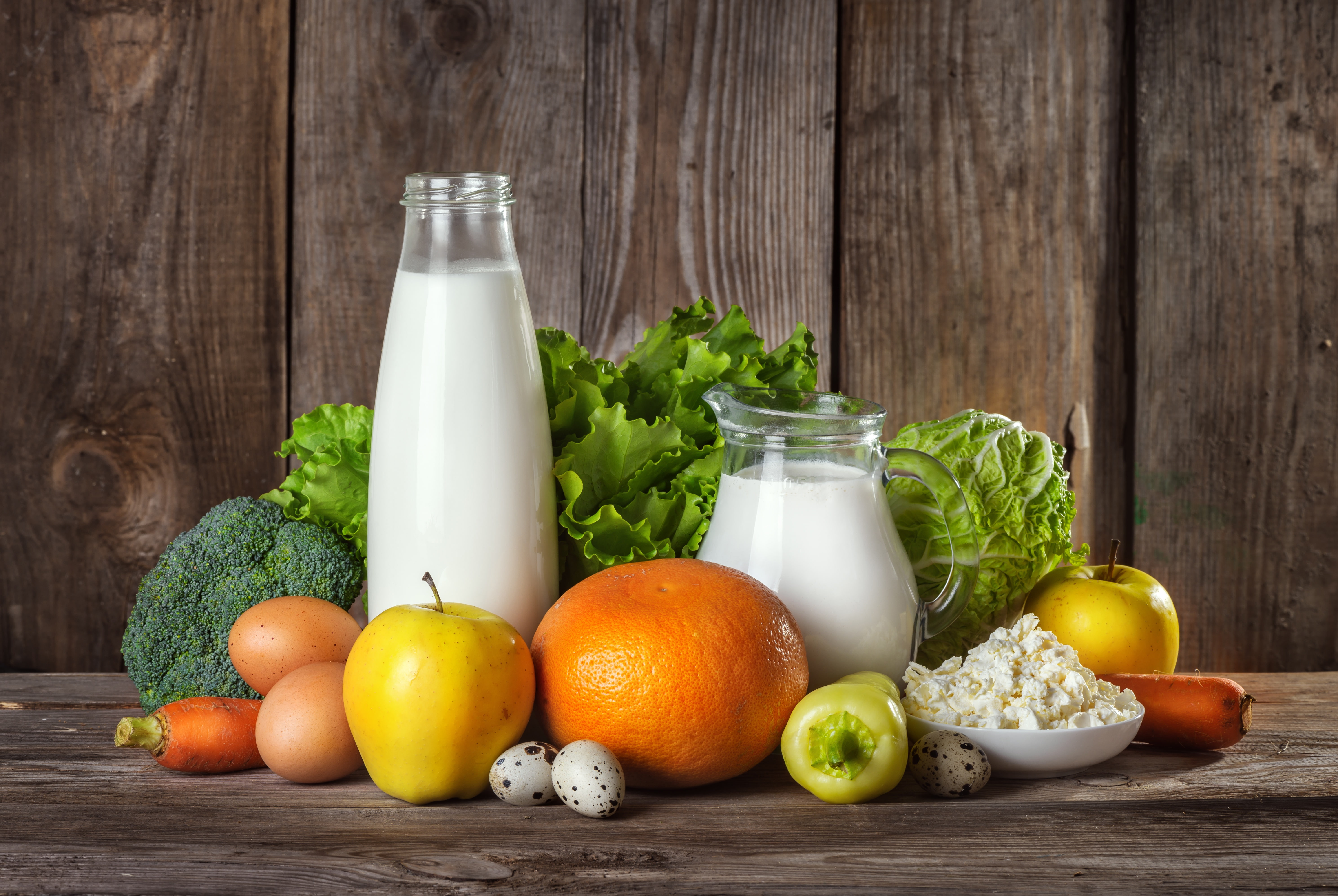 bottle, cream, still life, cheese, eggs, vegetables, apples, 5K, wood, pitcher, milk, food, HD Wallpaper