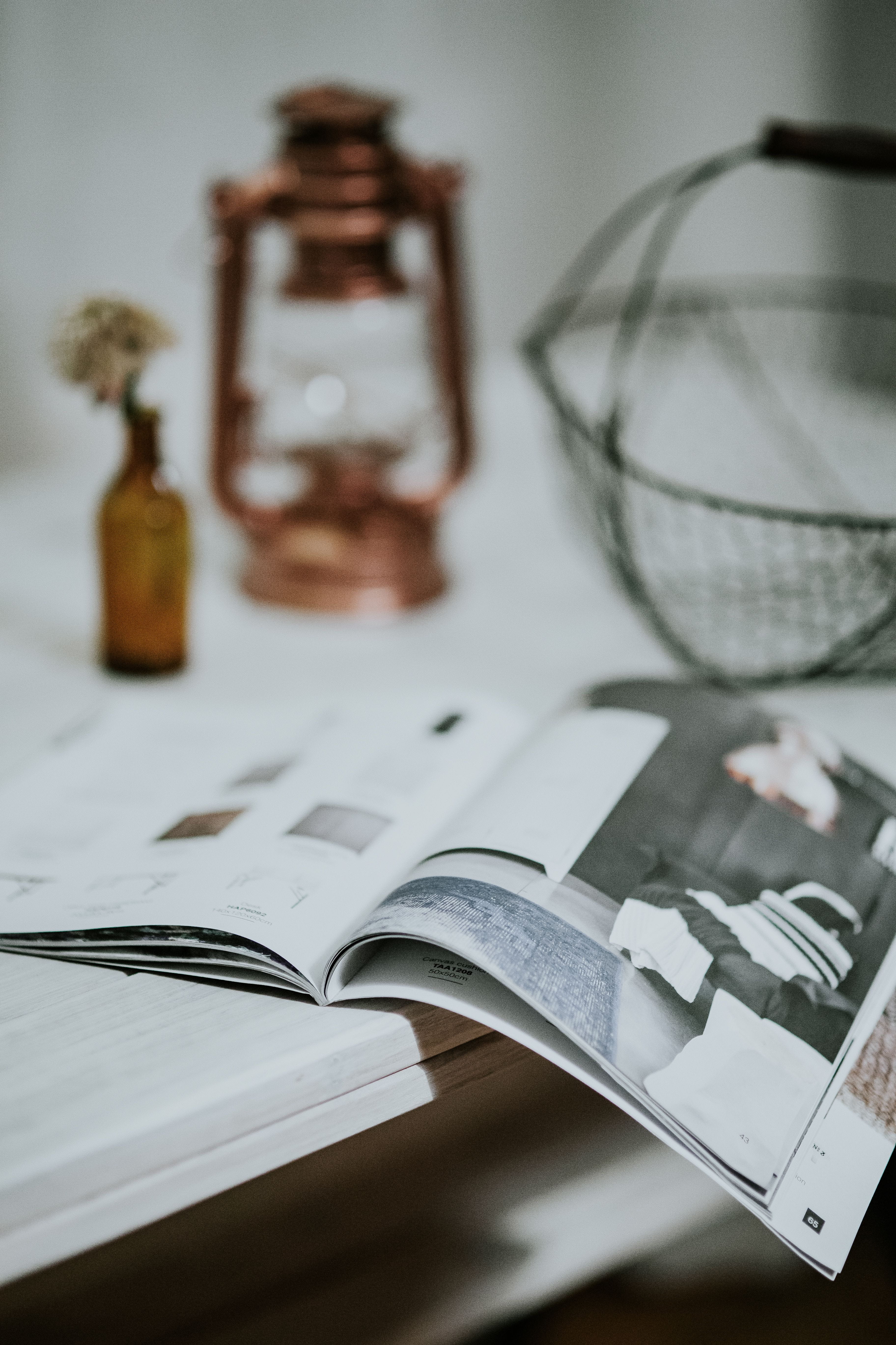 pen, Magazine, day, table, close-up, transparent, still life, publication, bottle, oil lamp, book, communication, paper, journal, focus on foreground, finance, Phone HD Wallpaper