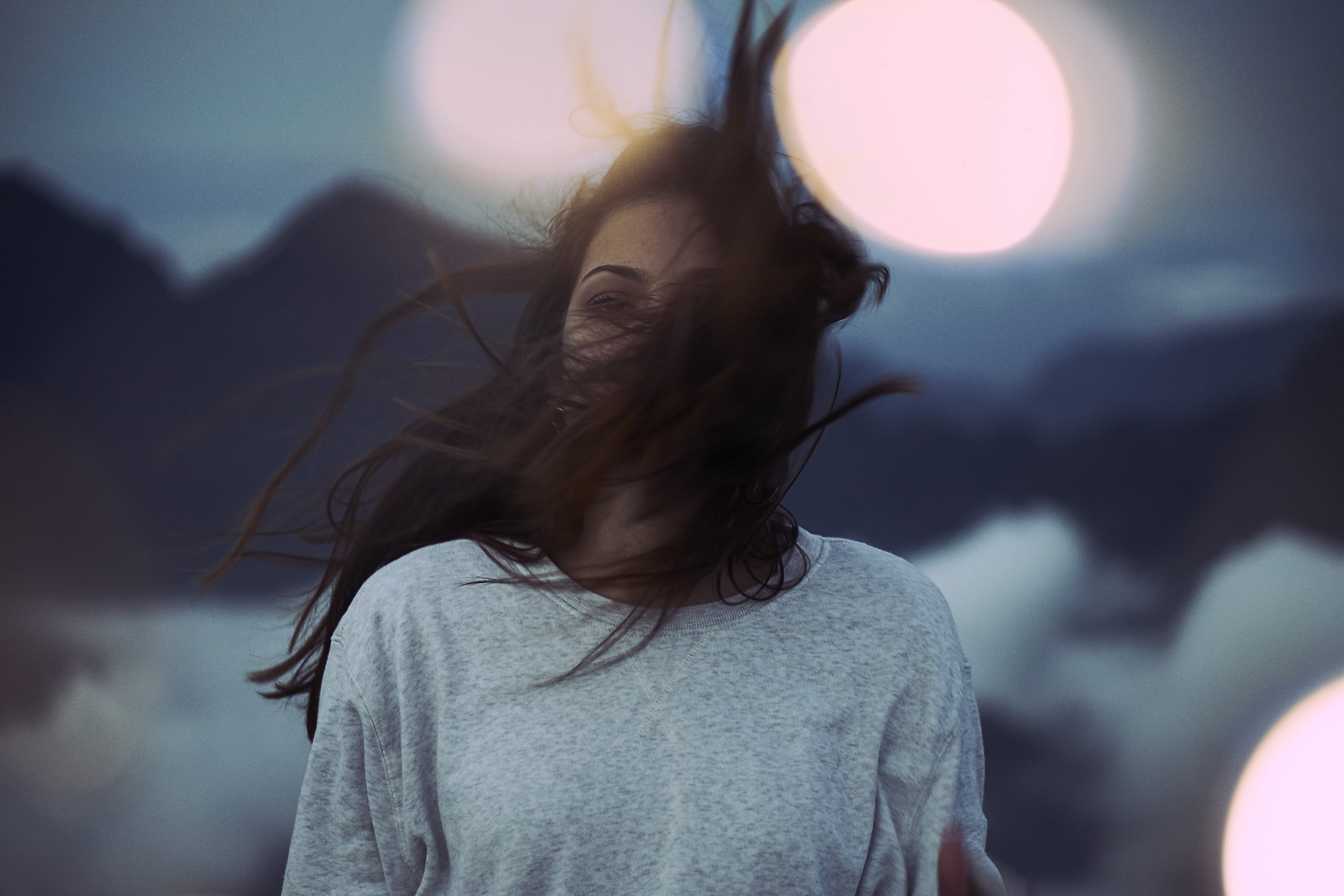 photography, adult, sony, female, hairstyle, dark, awesome, amazing, sweatshirt, yoann boyer, casual clothing, nature, rear view, headshot, light, leisure activity, HD Wallpaper