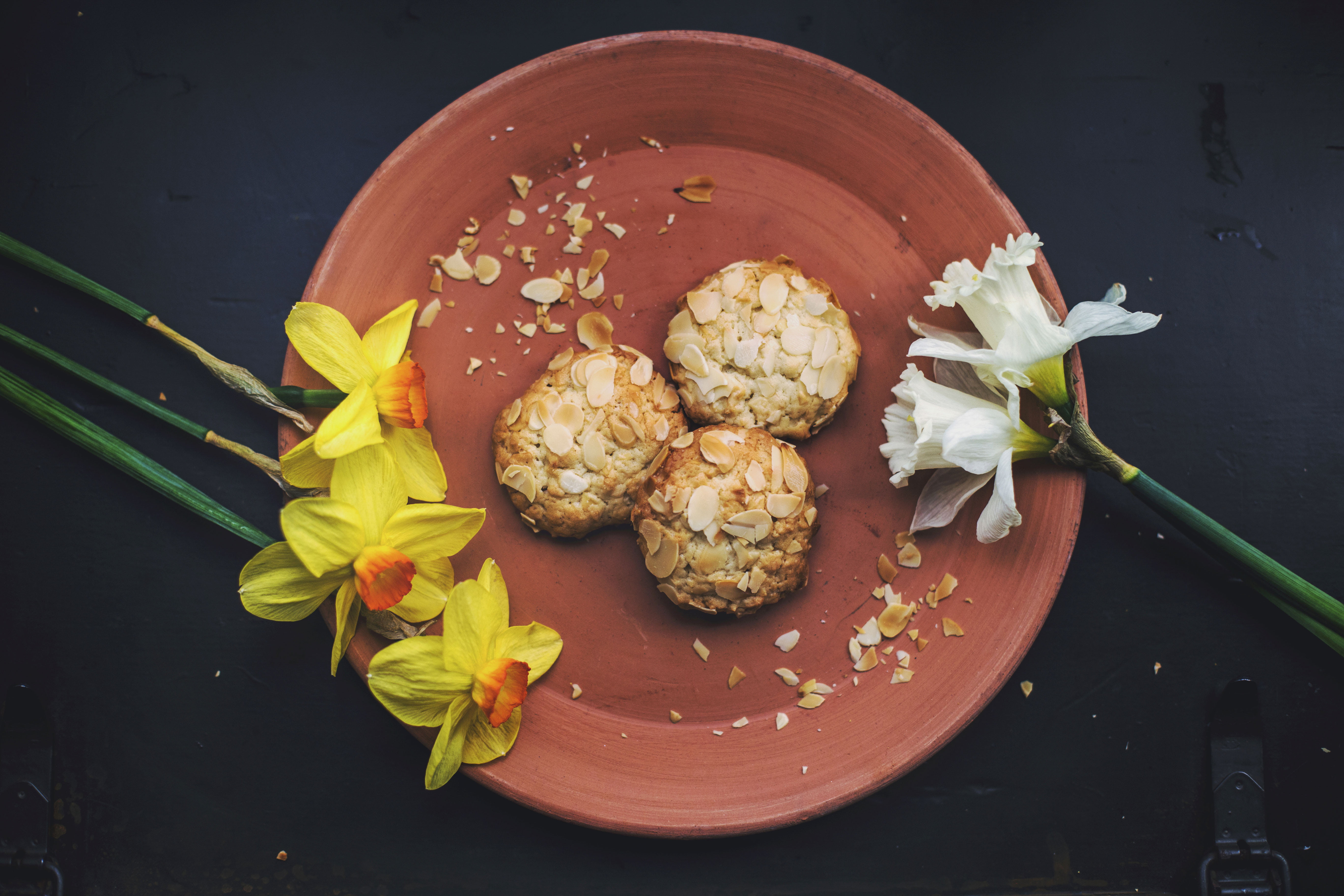 sweet food, flower, fall, indulgence, table, autumn, almonds, sweet, no people, 5K, foods, freshness, three, still life, dessert, wood - material, white, HD Wallpaper