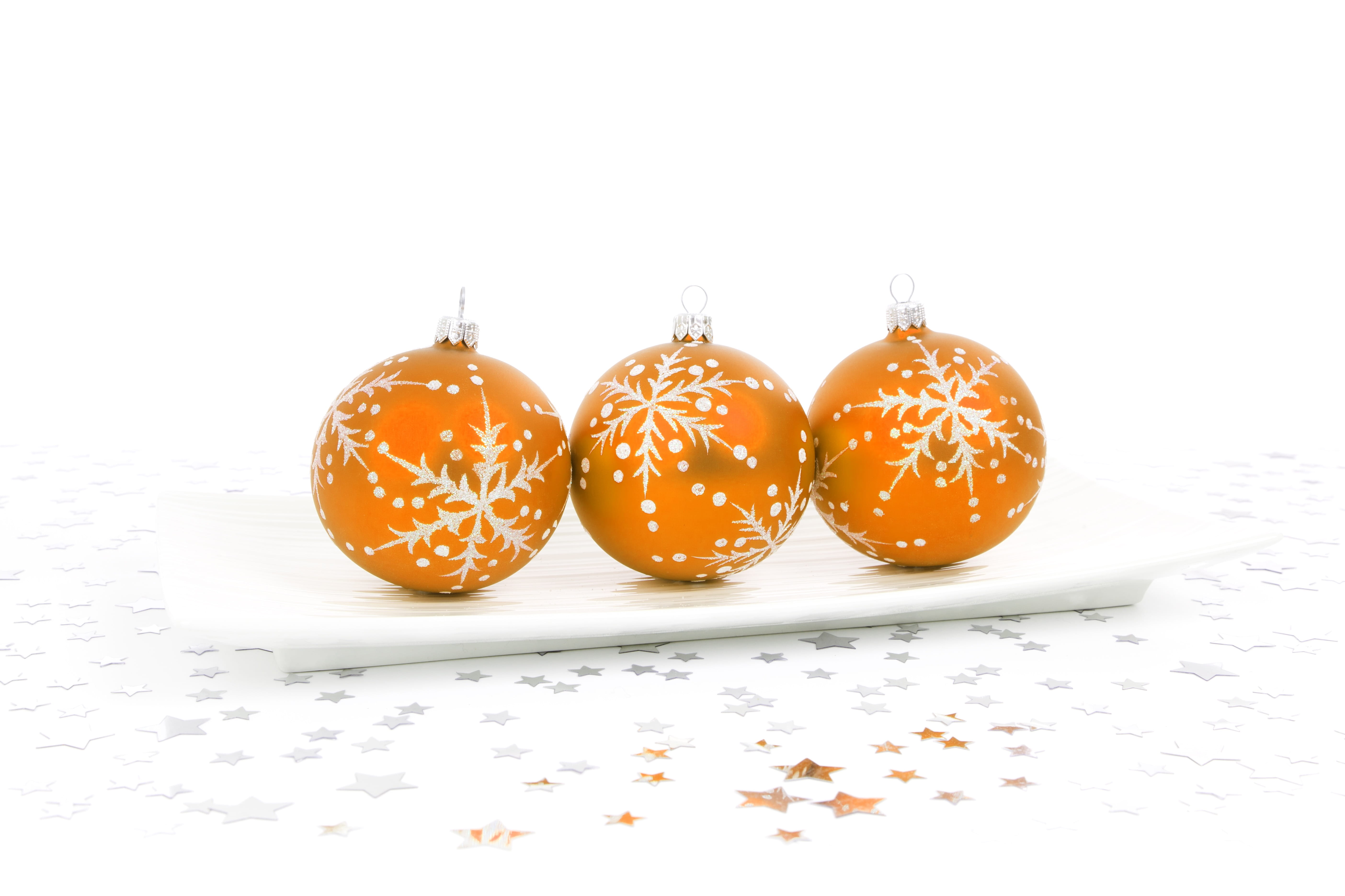 festive, stars, decorative, star, still life, close-up, christmas ornament, season, celebration, bauble, three, indoors, white background, christmas, white, HD Wallpaper