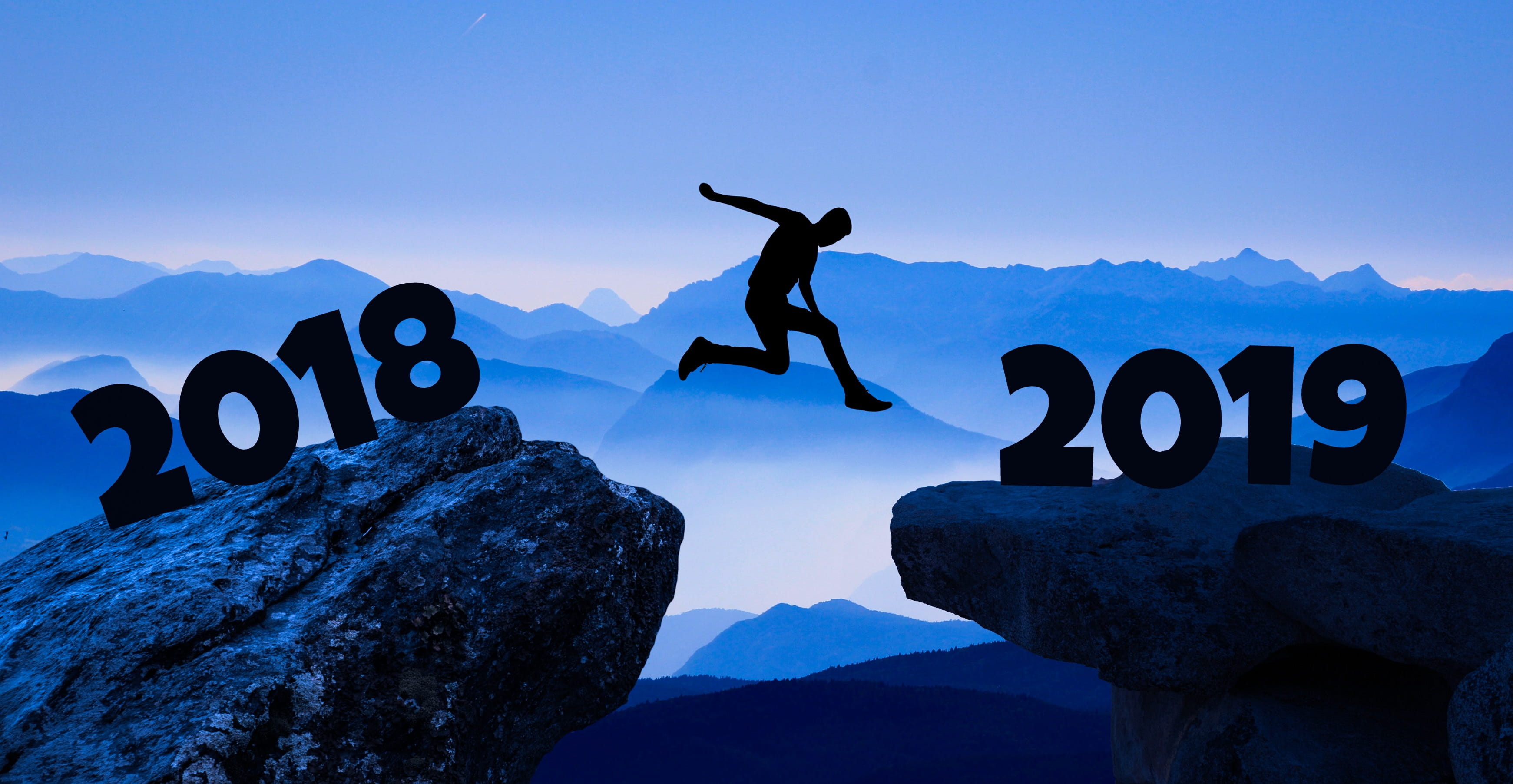 mountain peak, newyear, 2018, jump, success, sign, 2K, nature, conquering adversity, text, adventure, communication, mountain range, cover, people, 2019, HD Wallpaper