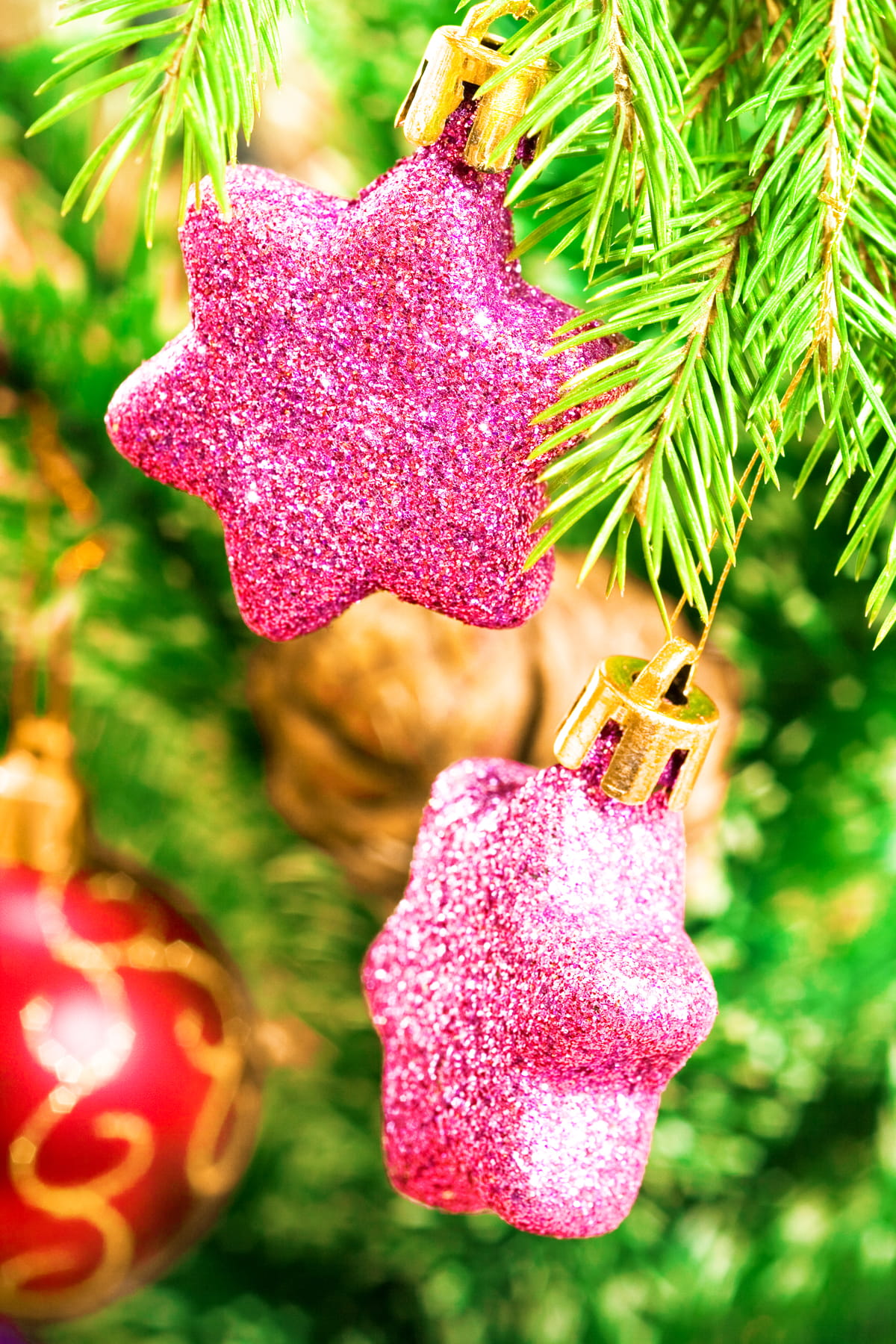christmas, tree, purple, merry, christmas ornament, bauble, newyear, pink color, 720P, red, outdoors, holiday, flower arrangement, decoration, object, Phone HD Wallpaper