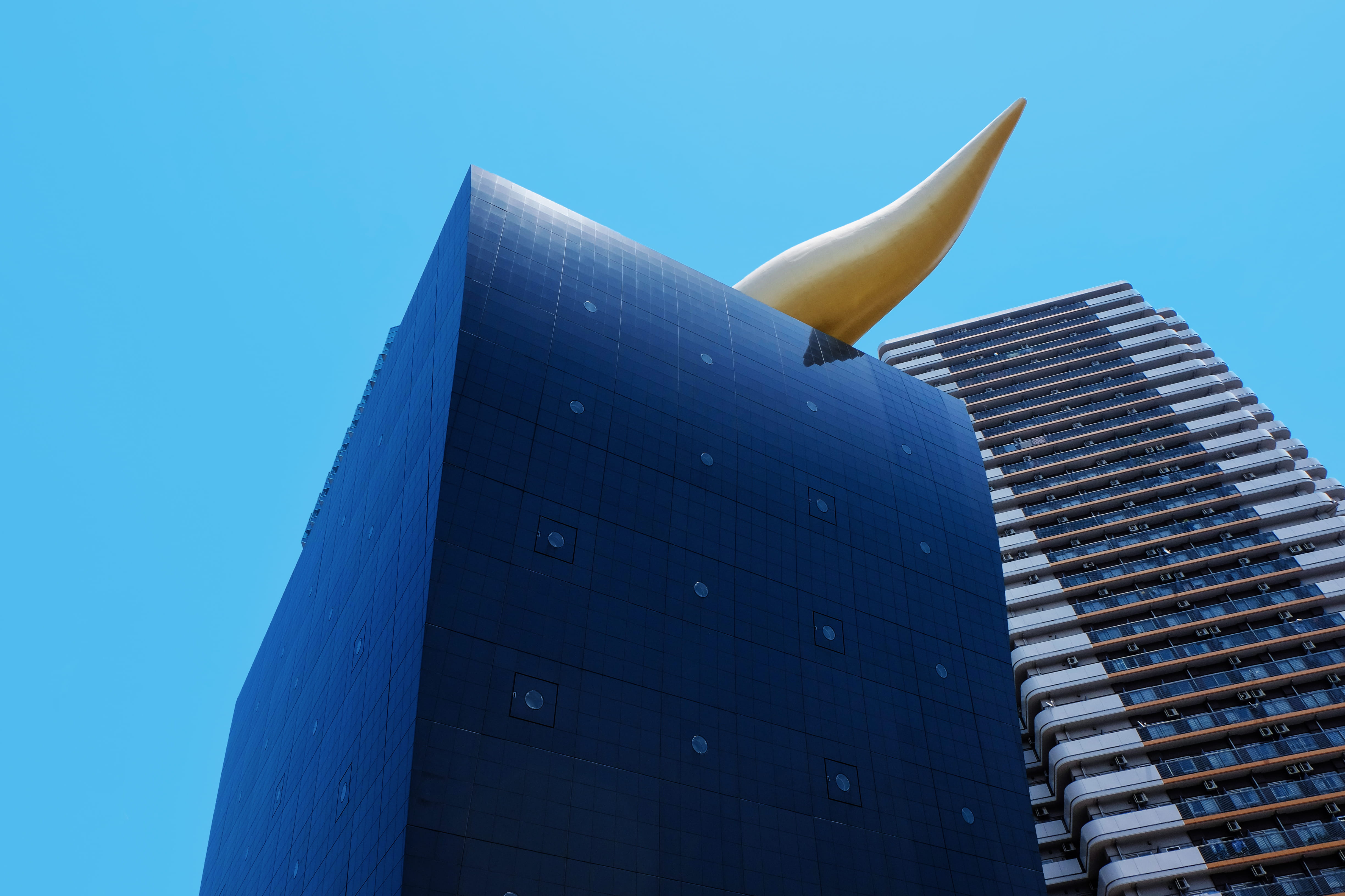 blue, built structure, office building exterior, sumida-ku, corporate business, city, business, nature, starck, food, building exterior, finance, asahi beer headquarters, HD Wallpaper
