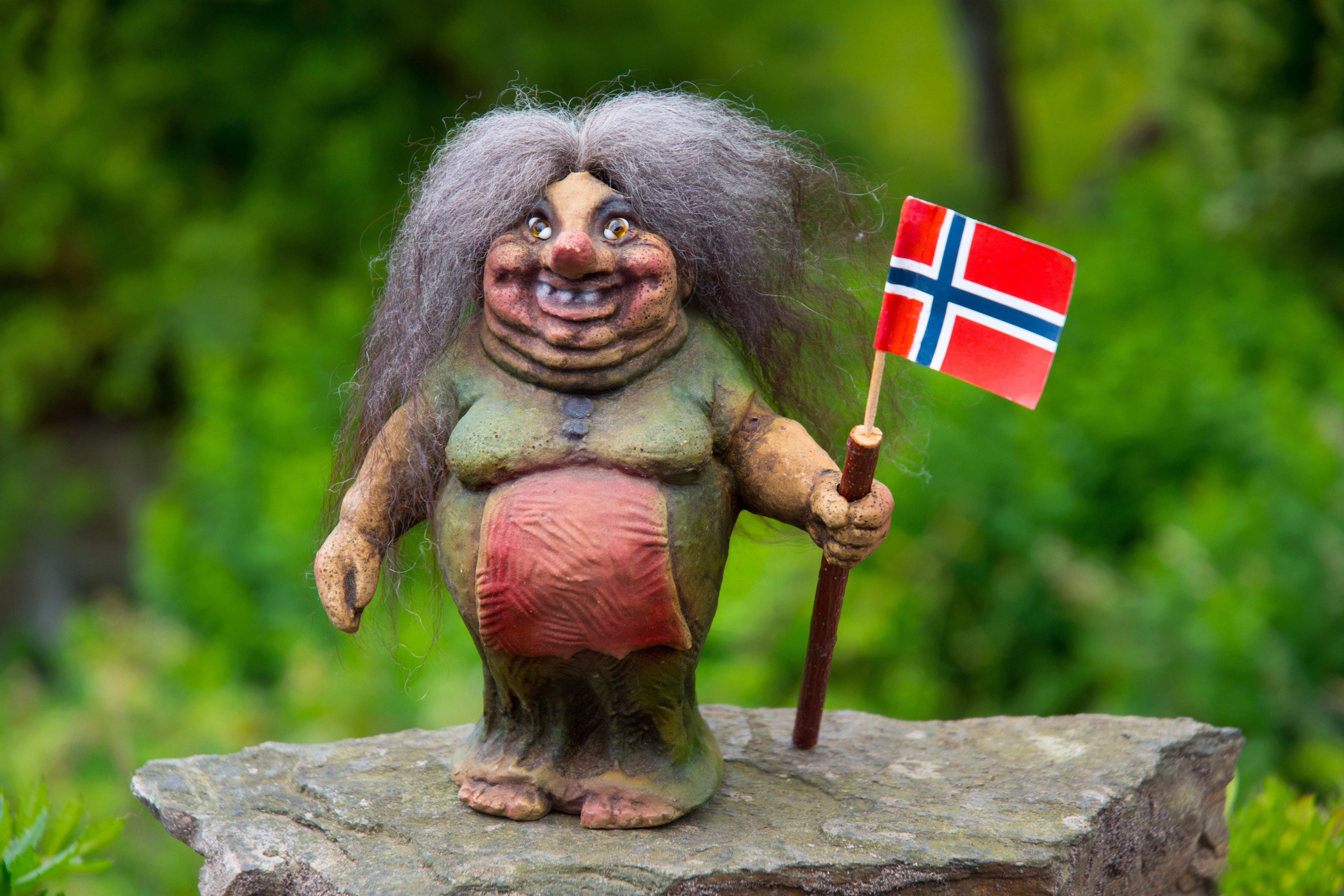 figurine, patriotism, flag, scandinavia, emotion, standing, focus on foreground, child, nordic, norwegian troll, nature, mai, full length, day, wood - material, HD Wallpaper