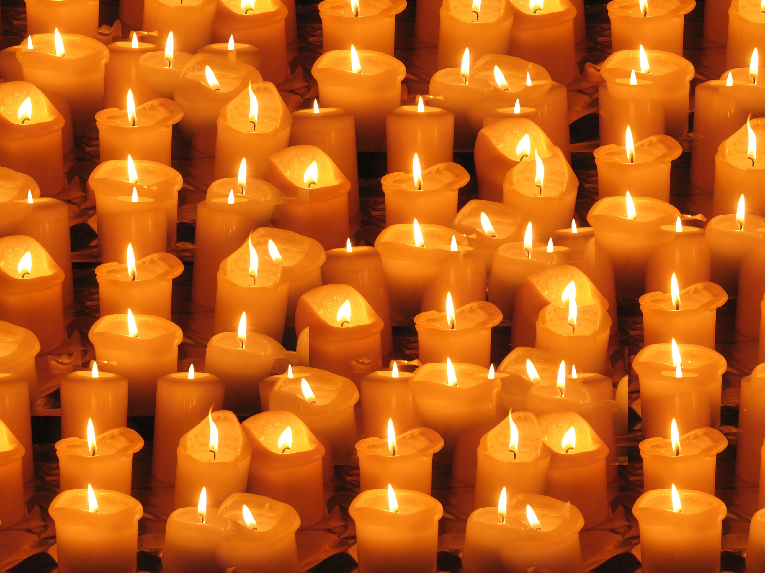 flame, glowing, indoors, CC0, large group of objects, candles, close-up, belief, illuminated, religion, 2K, wax, group, candle, no people, high angle view, HD Wallpaper