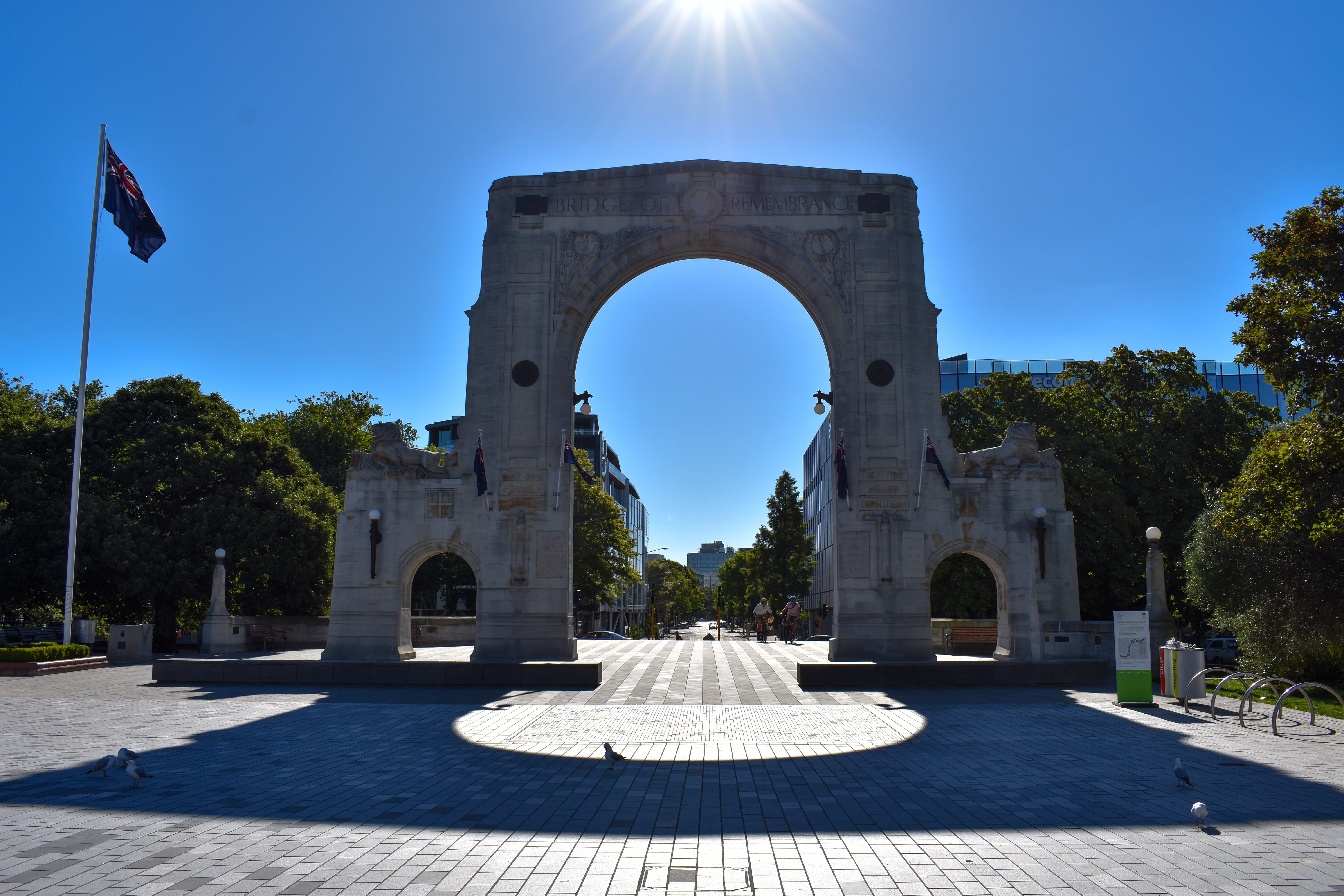 travel destinations, day, new zealand, clear sky, sunlight, sky, architectural column, tree, no people, bridge of remembrance, arc, bridge, arch, christchurch, HD Wallpaper