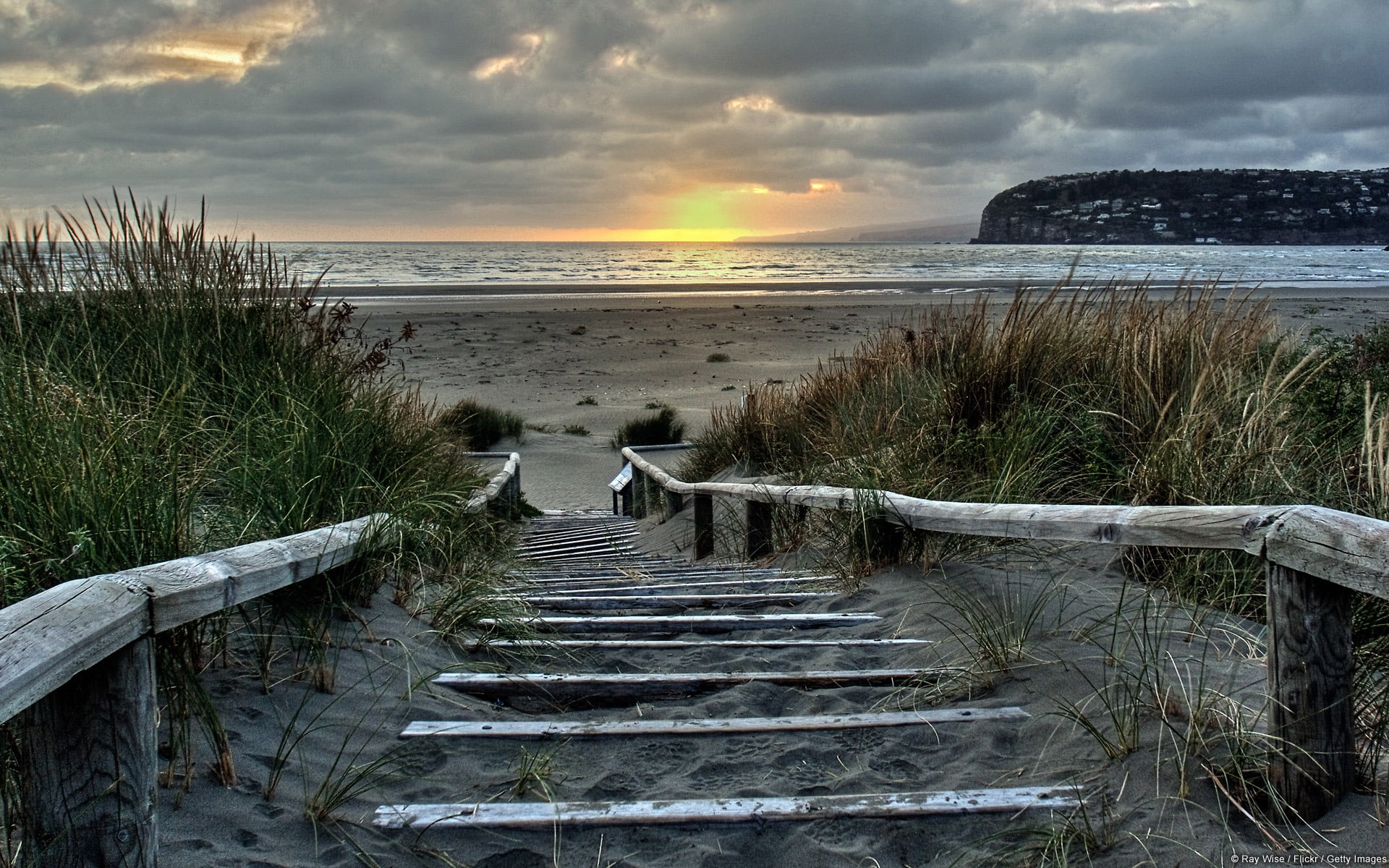 windows, nature, sea, sky, water, tranquility, 1080P, cloud - sky, horizon, marram grass, sunrise, nelson, wooden, scenics - nature, tranquil scene, no people, HD Wallpaper