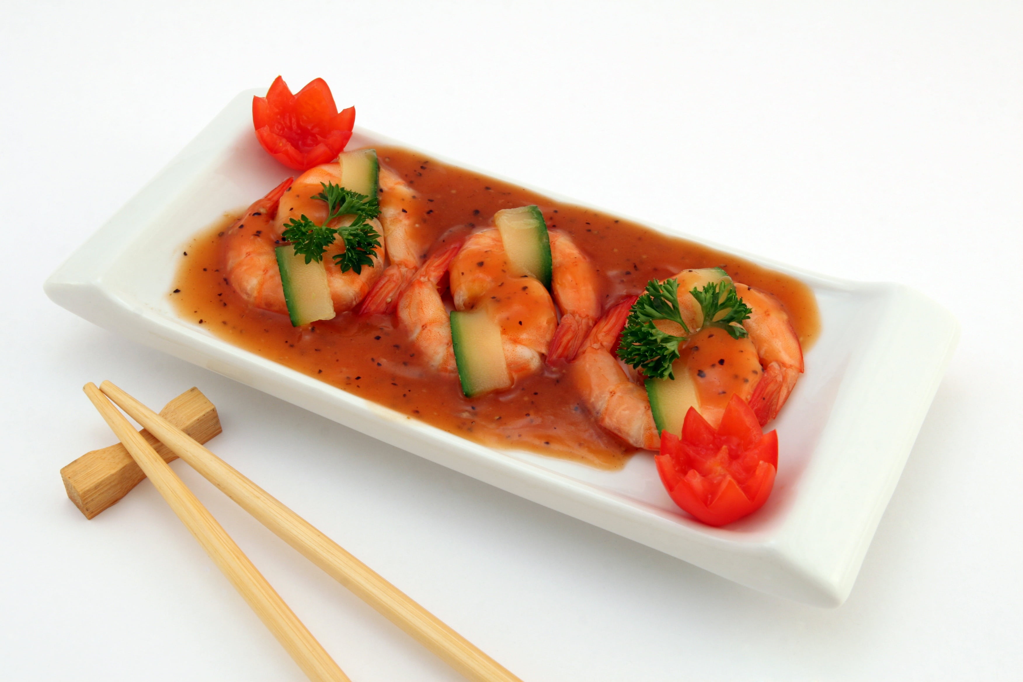 seafood, dinner, broiled, ready-to-eat, slimming, vegetable, cholesterol, gourmet, savory sauce, tray, prawns, macro, fruit, healthy, chinese, crockery, HD Wallpaper