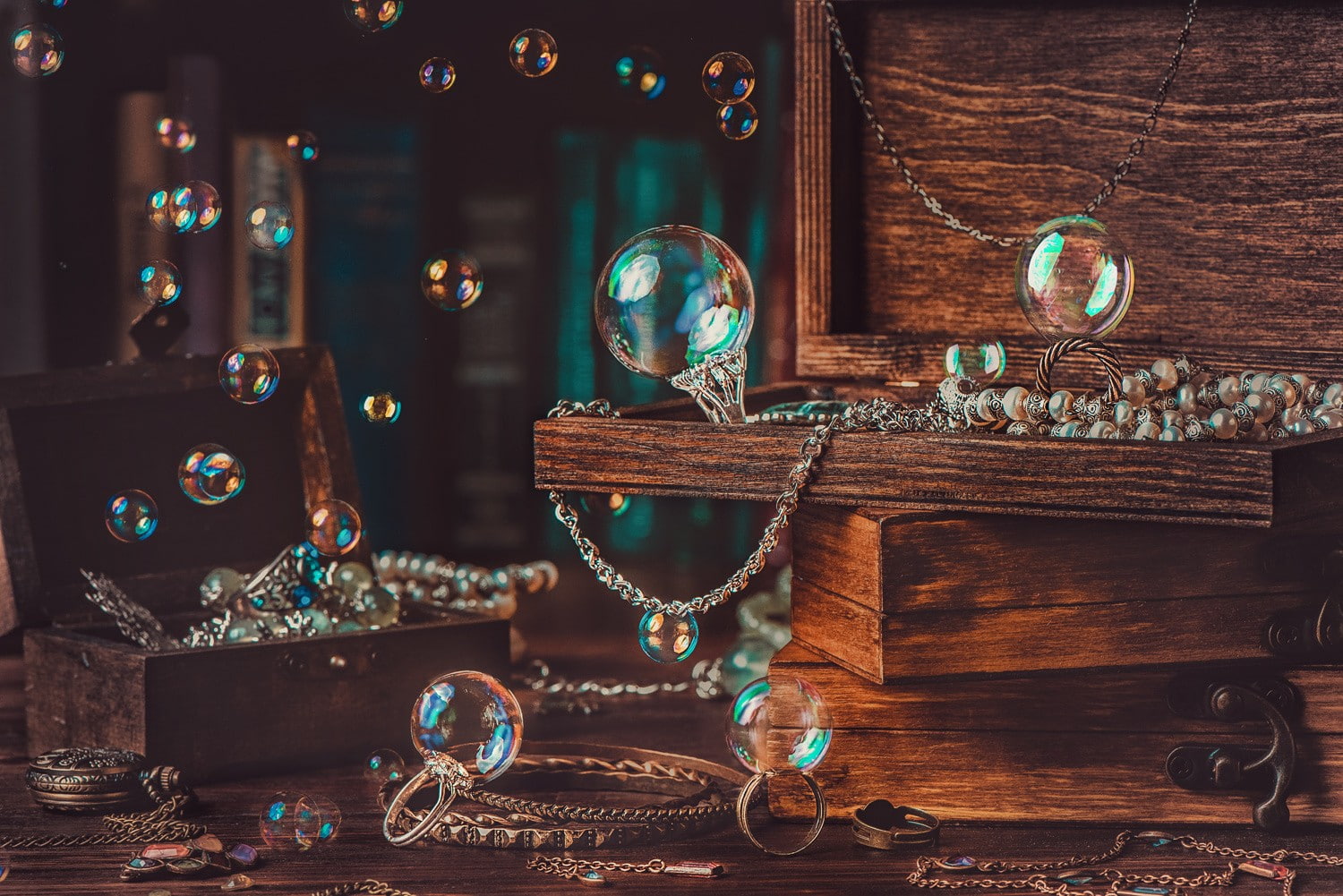 boxes, 720P, jewels, wood, bubbles, photography, HD Wallpaper