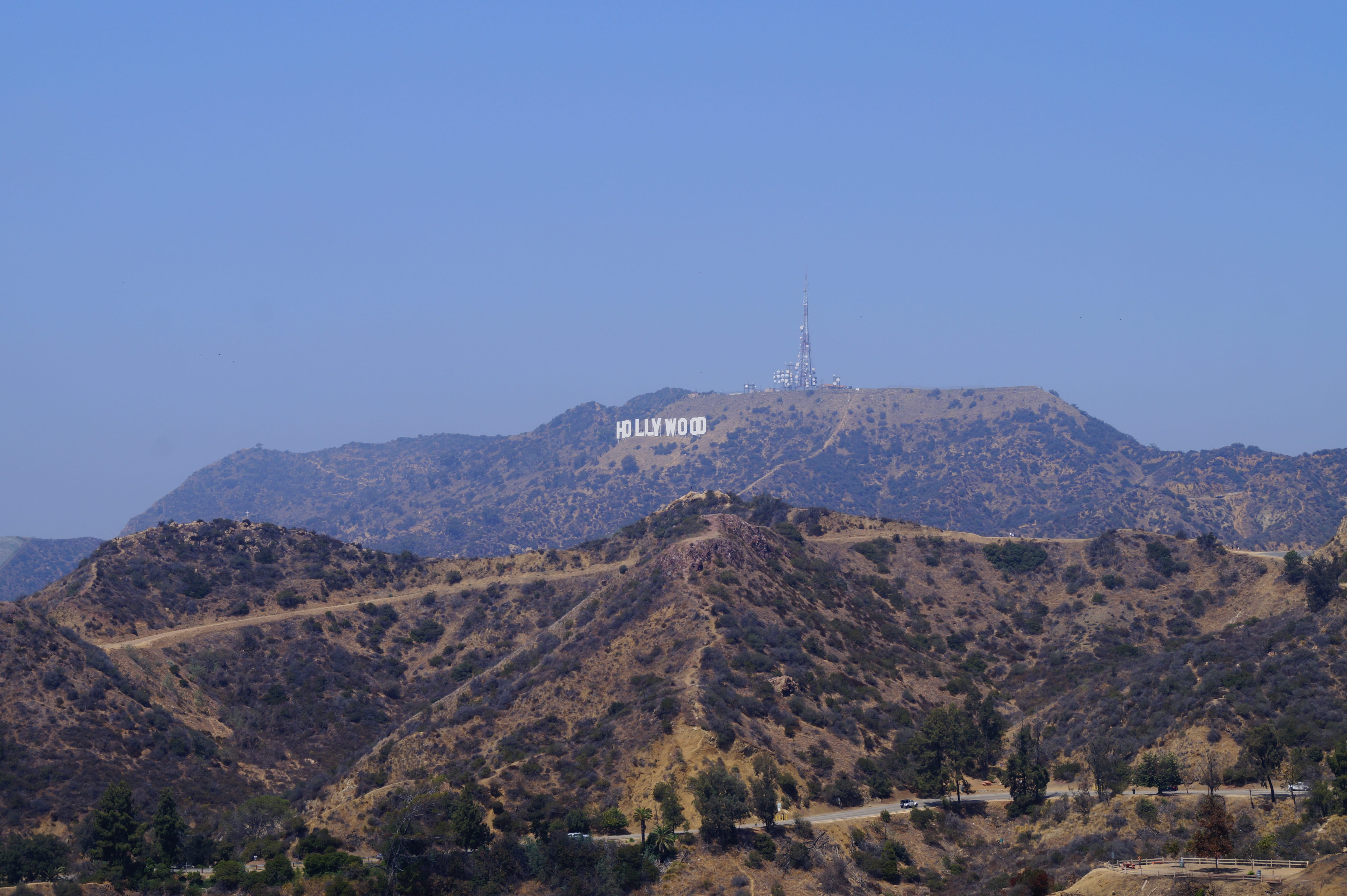 clear sky, tranquil scene, copy space, sky, westcoast, america, mountain, outdoors, shield, film, los angeles, nature, architecture, building exterior, HD Wallpaper