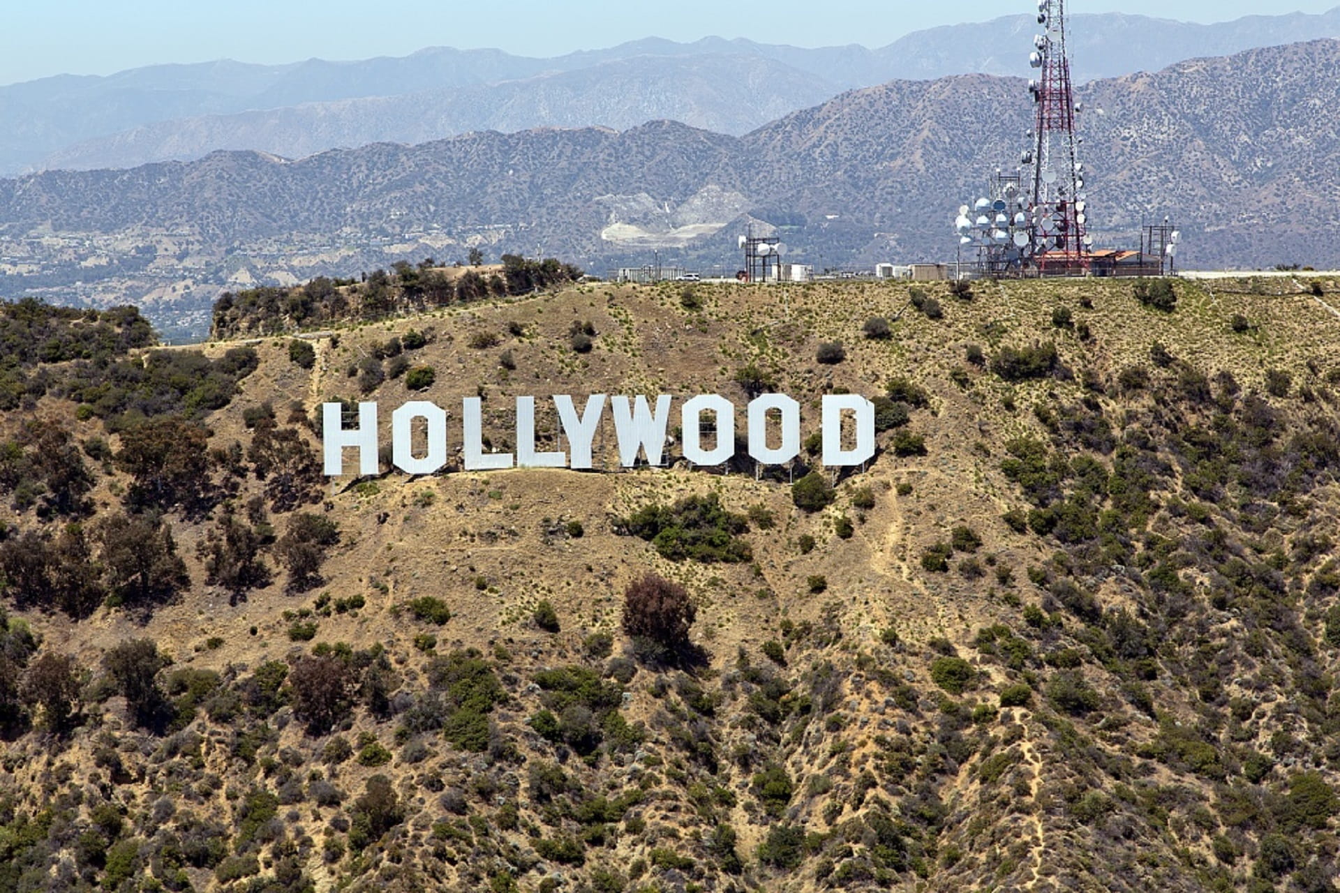 outdoors, landmark, beauty in nature, land, plant, day, communication, Icon, Hillside, Hollywood Sign, nature, tranquility, western script, environment, HD Wallpaper