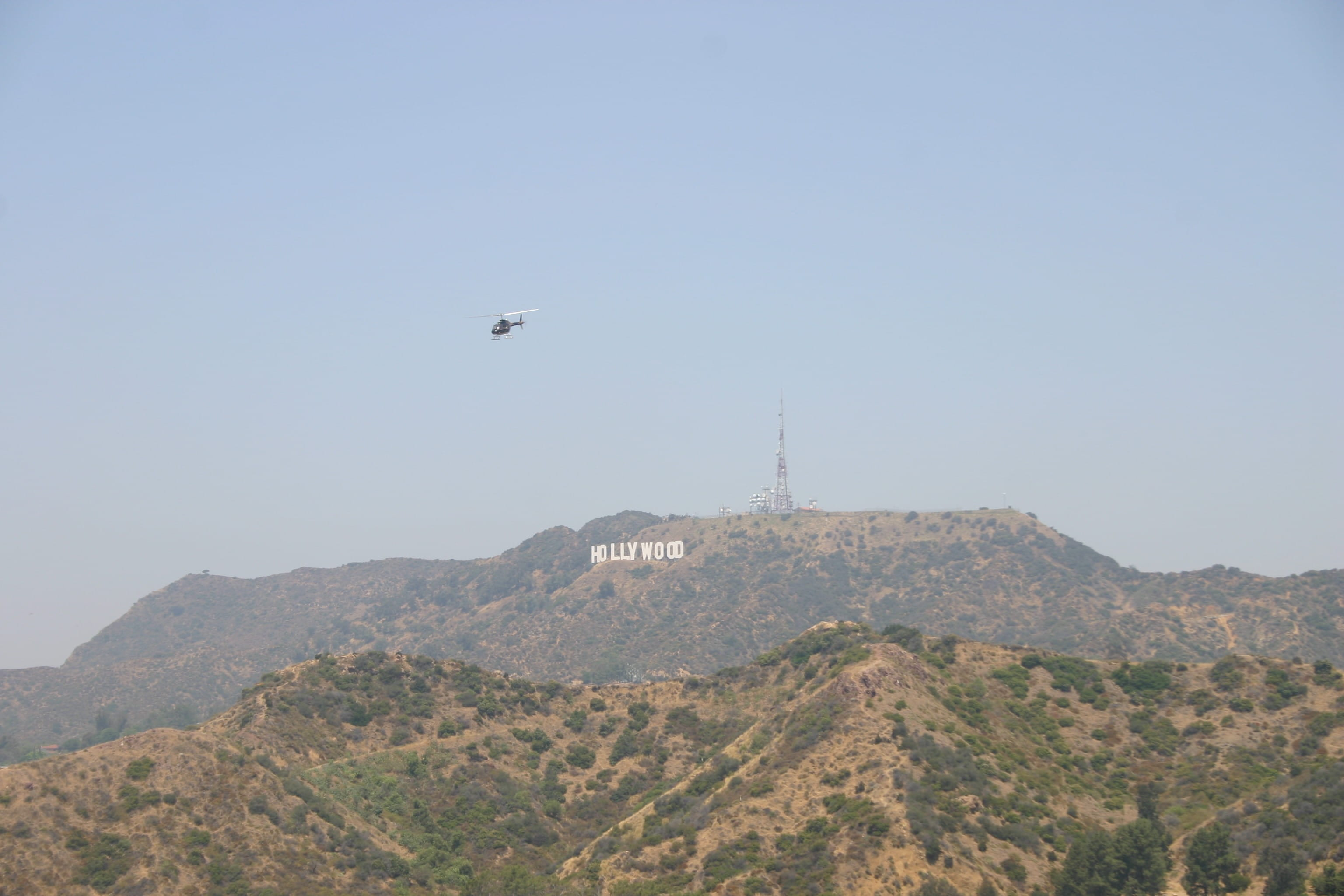 transportation, scenics - nature, airplane, losangeles, hollywood sign, mountain, mode of transportation, forest, flying, travel destinations, landscape, HD Wallpaper
