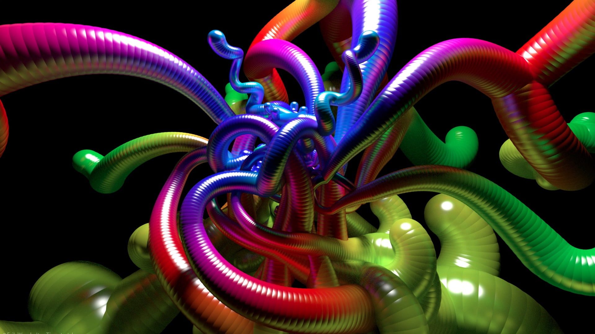 green color, worm, black background, indoors, cable, neon, colors, pattern, variation, abstract, tube, colorful, purple, illuminated, no people, digital art, HD Wallpaper