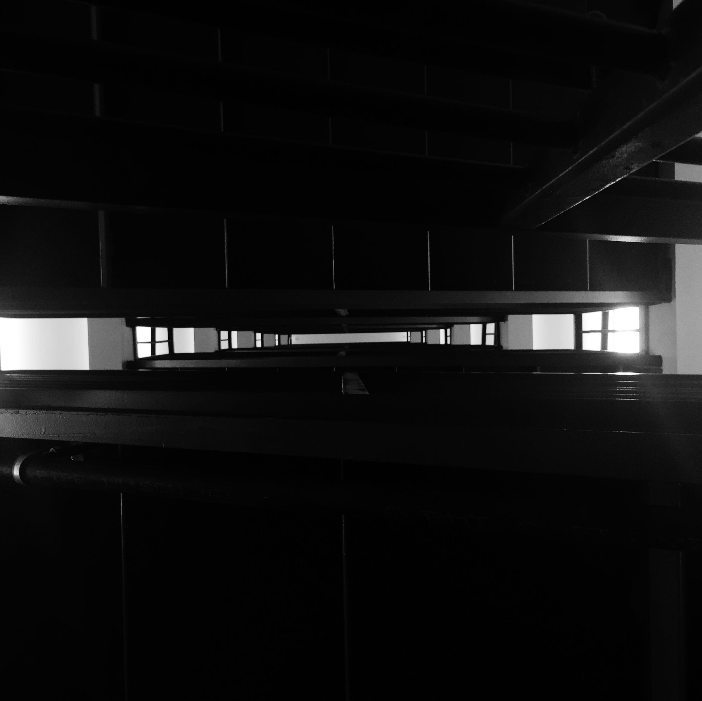 absence, dark, built structure, building, copy space, industry, white, industrial, lighting equipment, fluorescent light, black and white, warehouse, transportation, HD Wallpaper