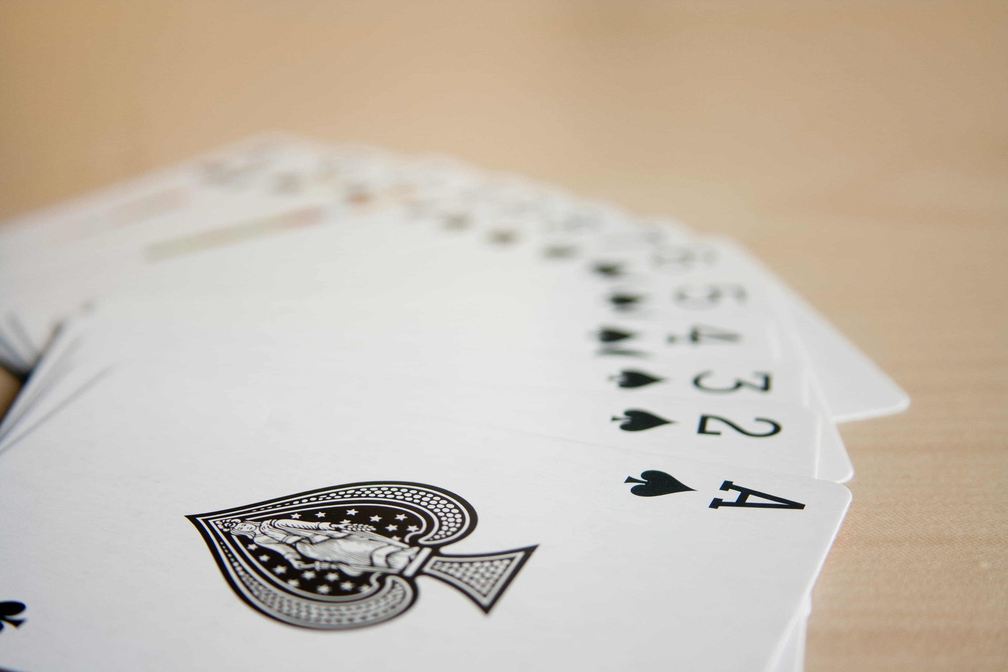 studio shot, paper, still life, table, wooden, white color, no people, indoors, poker - card game, ace, luck, order, high angle view, playing, leisure games, HD Wallpaper