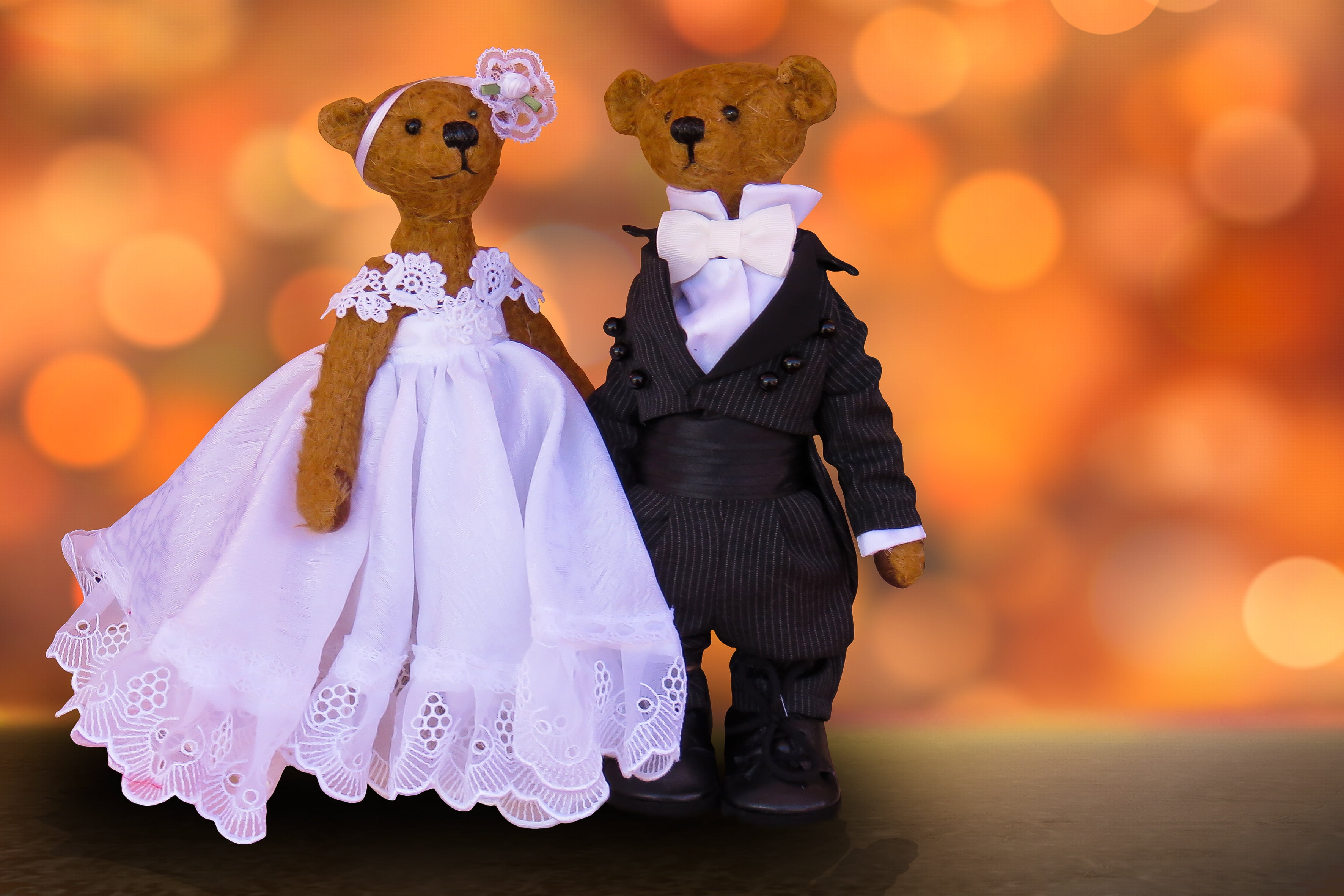bear, bride, emotion, marry, people, focus on foreground, plush, men, love, event, children only, wedding greeting, suit, night, togetherness, outdoors, HD Wallpaper