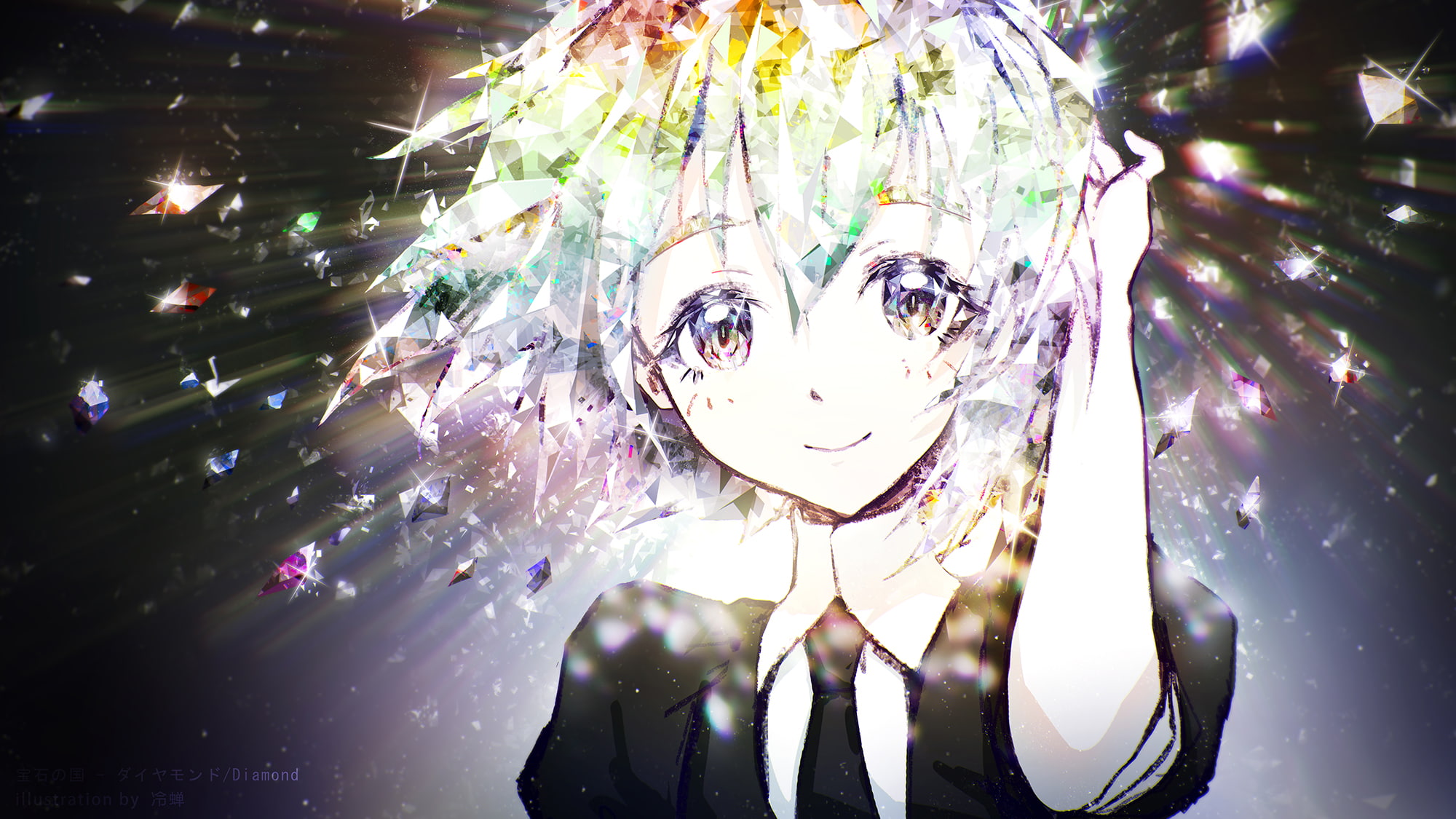 hair, watermark, (houseki, hiyasemi, 1080P, diamond, tie, kuni), com, enos, konachan, short, anthropomorphism, 252785, houseki, kuni, suit, HD Wallpaper