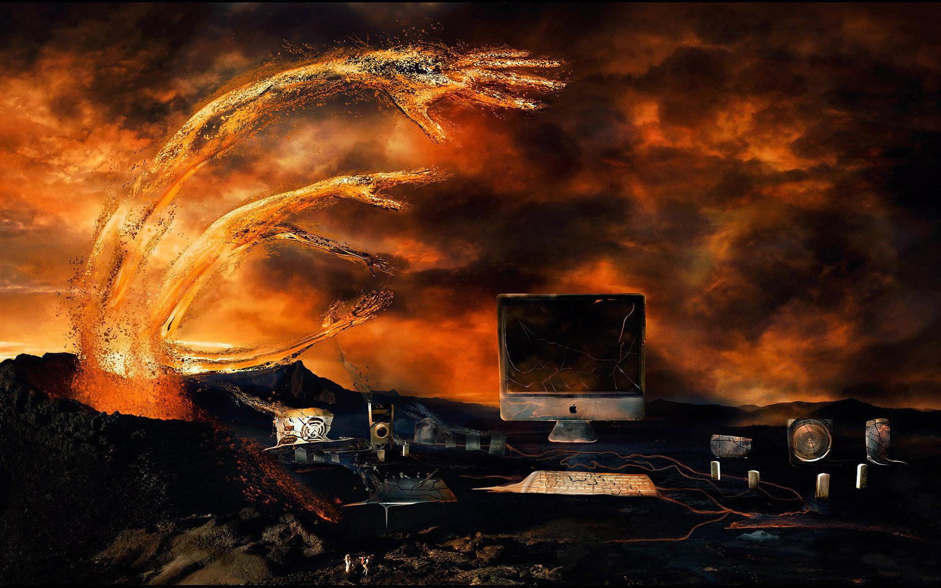 lava, hands, 1080P, comp, the volcano, HD Wallpaper