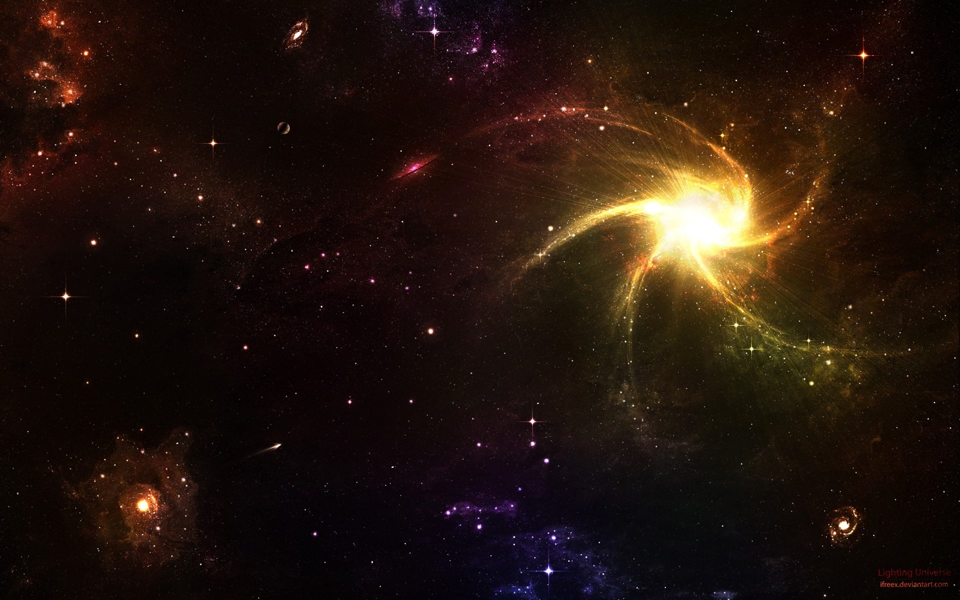 1080P, outer, hd, galaxies, art, space, stars, multicolor, outer space, planets, x, HD Wallpaper