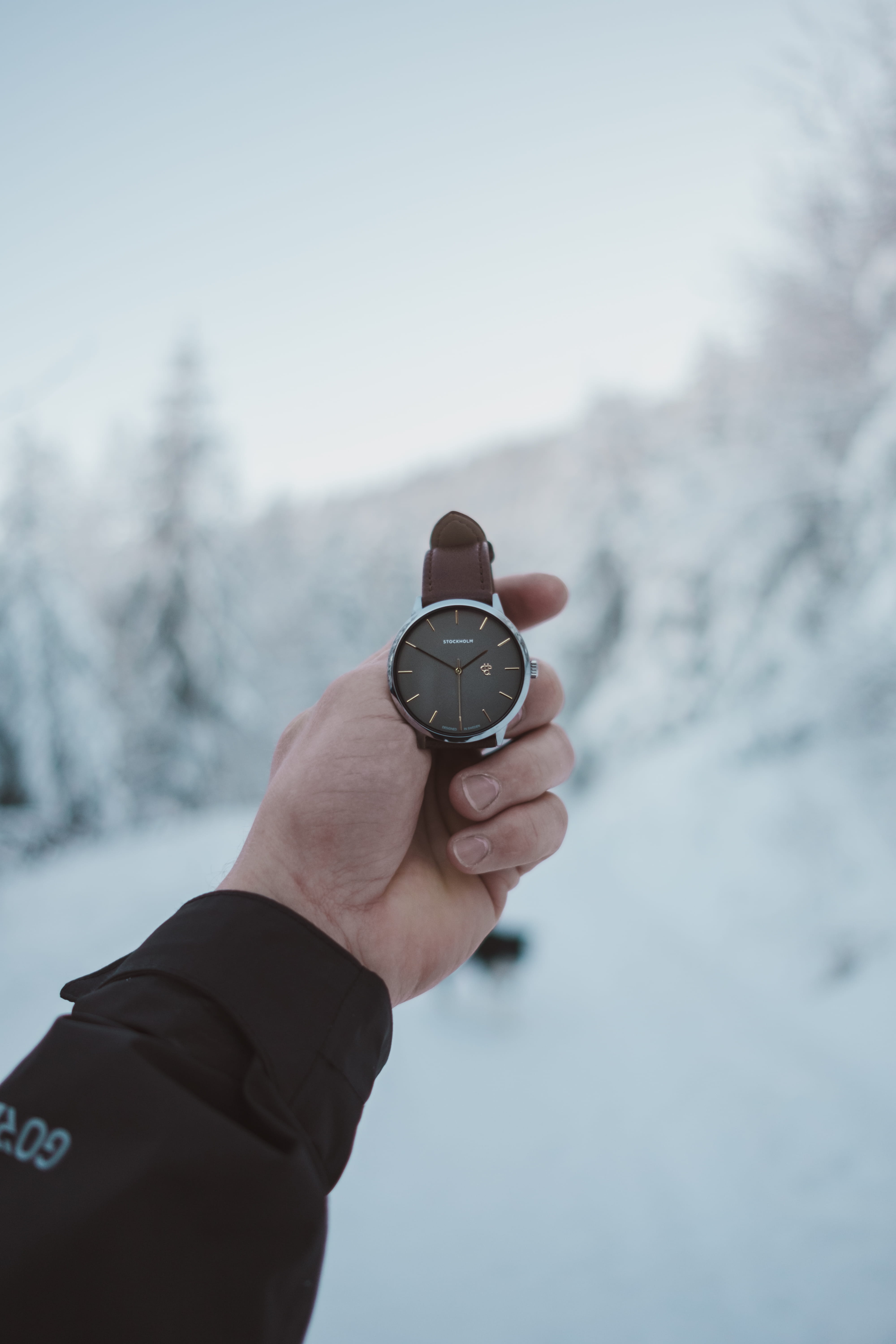 analog, human body part, leather, watch, finger, round, holding, time, clock, human finger, cold temperature, colored, day, band, nature, human, snow, ice, Phone HD Wallpaper