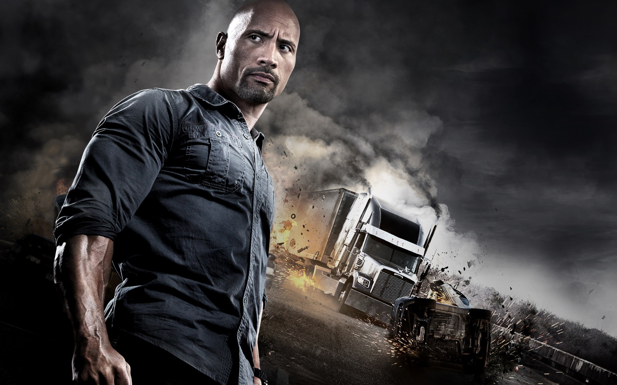 one person, 2K, built structure, males, night, smoke - physical structure, dwayne, hd, communication, movie, men, building exterior, johnson, HD Wallpaper