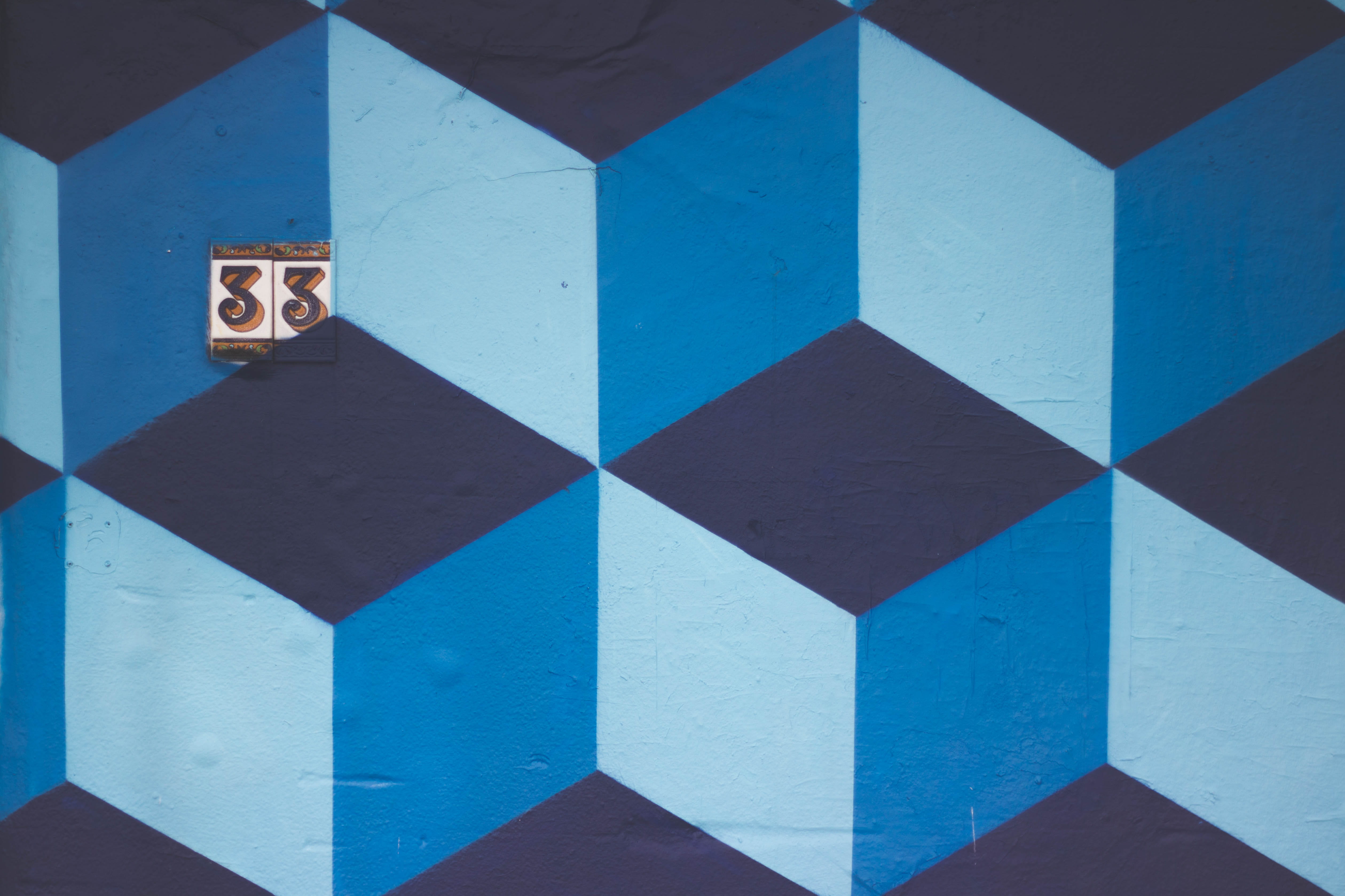 full frame, wall - building feature, no people, close-up, geometric shape, triangle shape, backgrounds, design, guidance, blue, built structure, 4K, day, HD Wallpaper