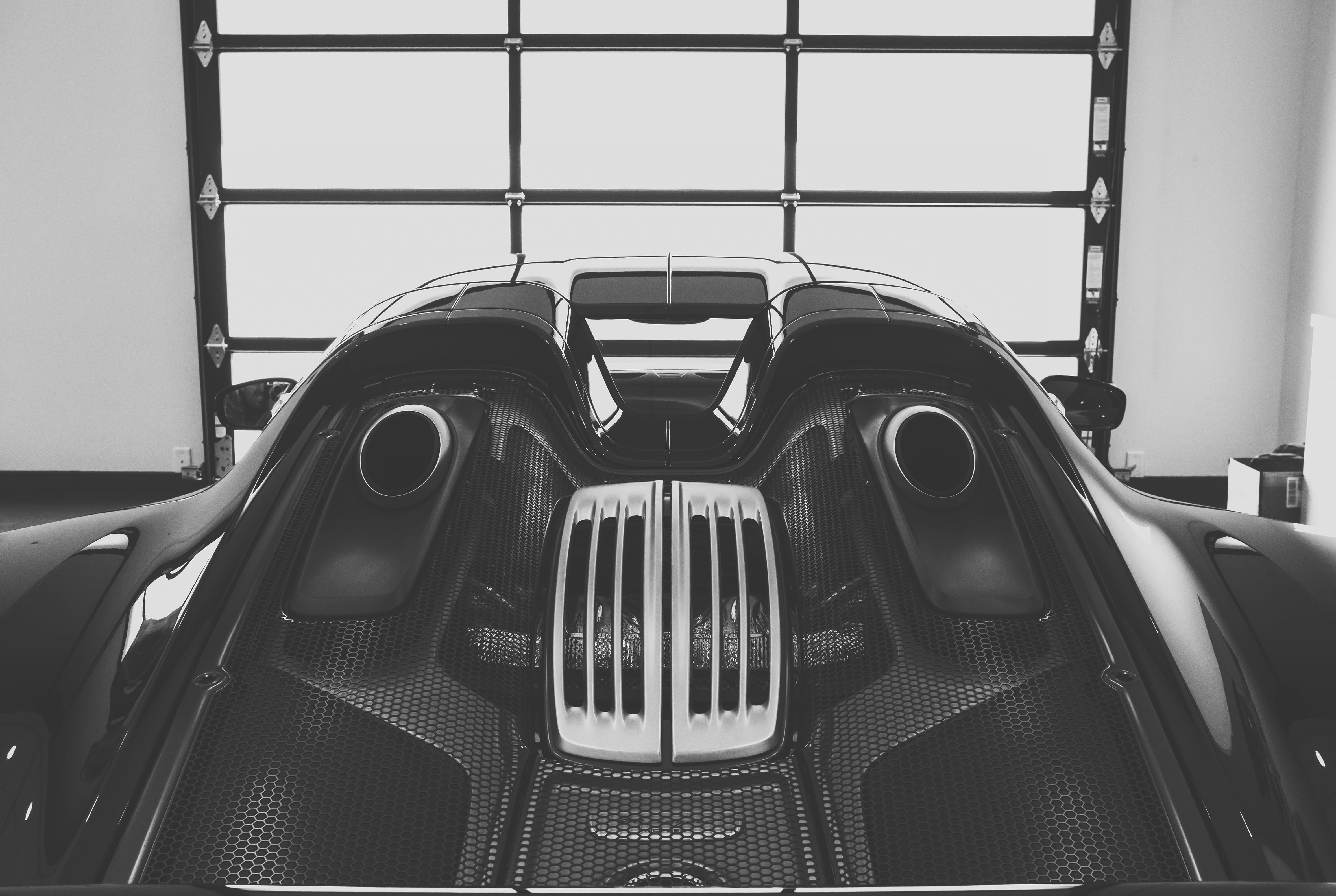 black and white, day, grayscale, car, technology, black color, united states, luxury, garage, 4K, no people, arts culture and entertainment, vehicle interior, HD Wallpaper