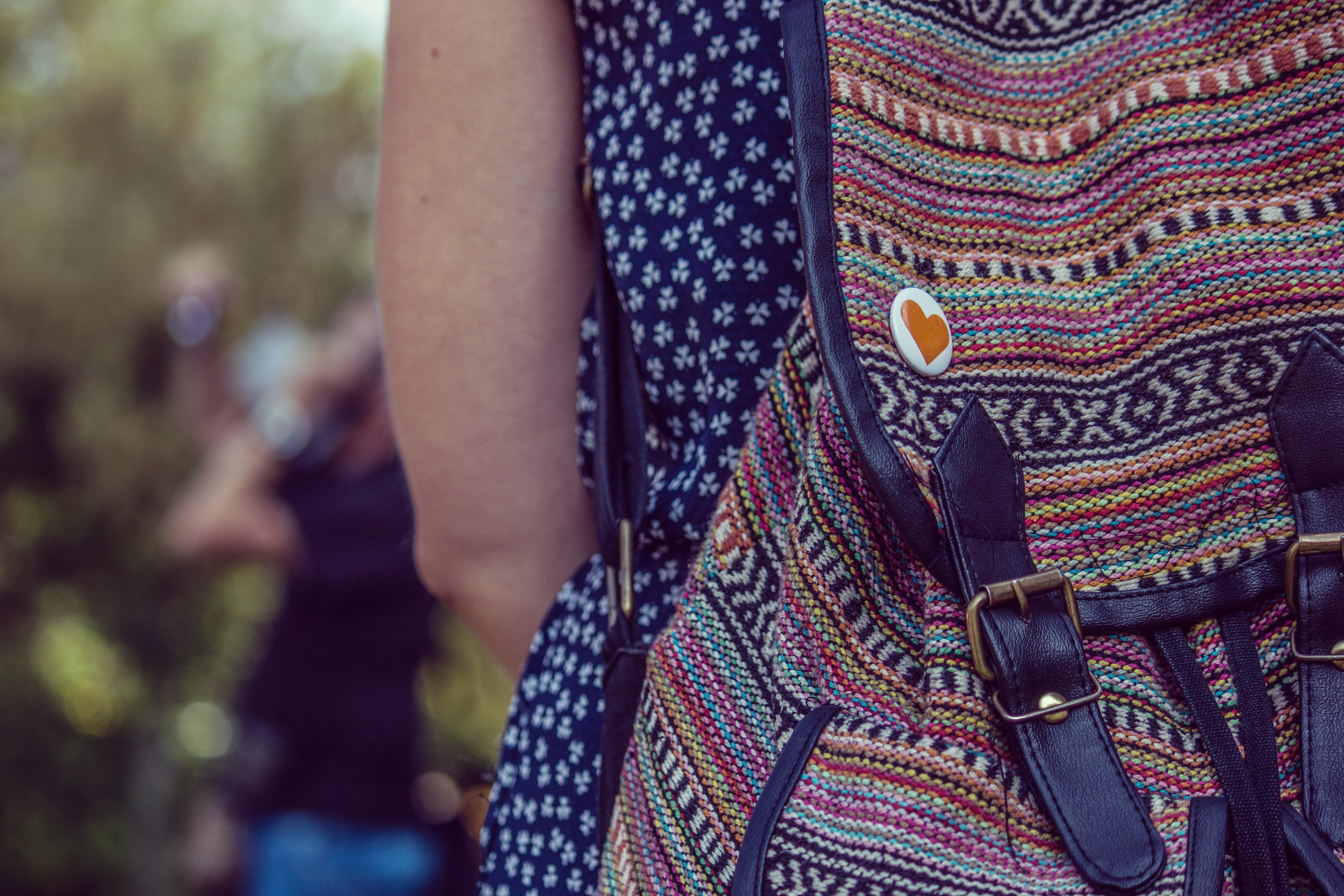 purse, top - garment, woman, knapsack, clothing, badge, wearing, austria, floral pattern, outdoors, 5K, front view, casual clothing, cardigan, bag, human body part, HD Wallpaper