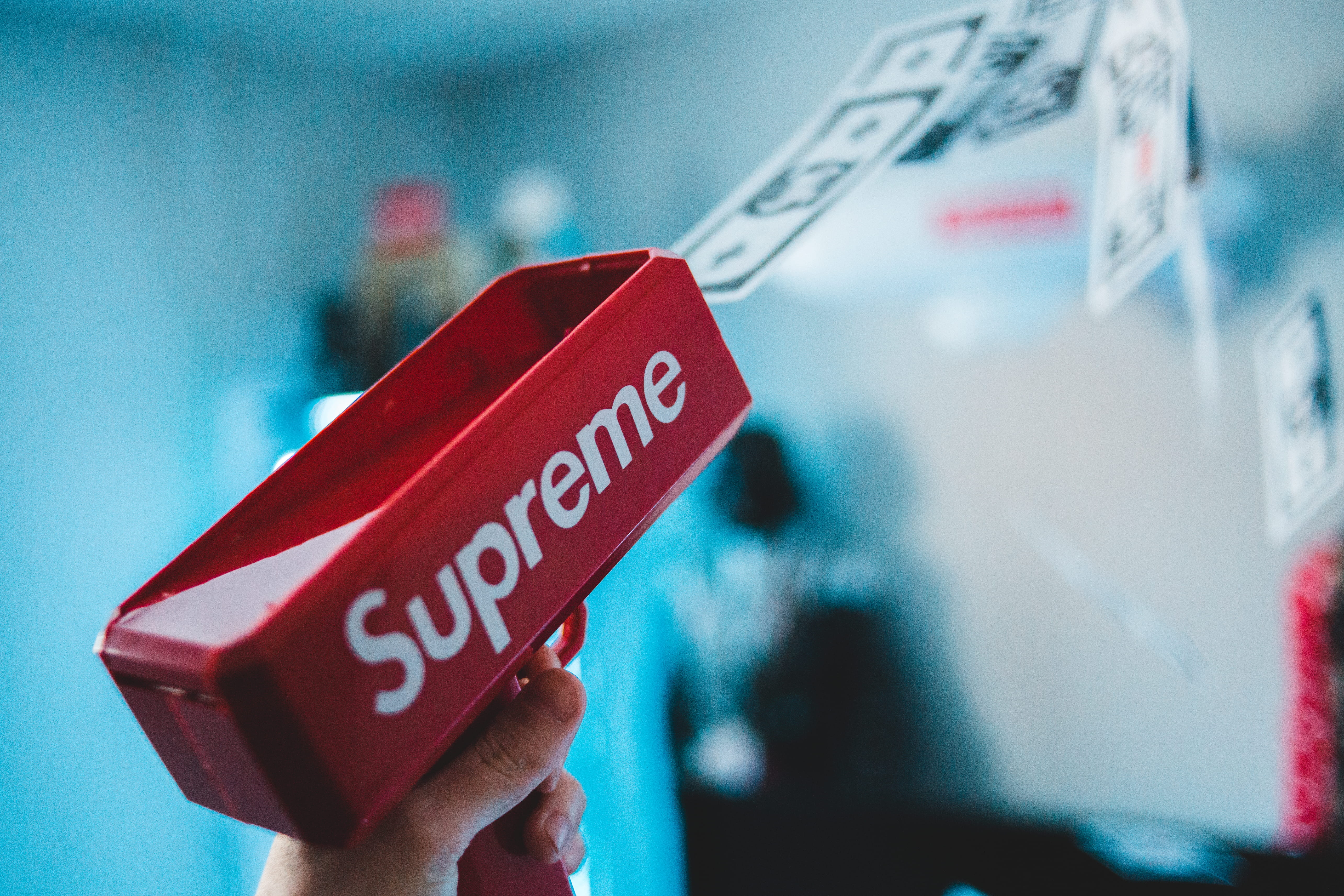 human hand, city, human body part, finger, red, body part, real people, supreme, hand, day, capital letter, unrecognizable person, sign, container, text, HD Wallpaper