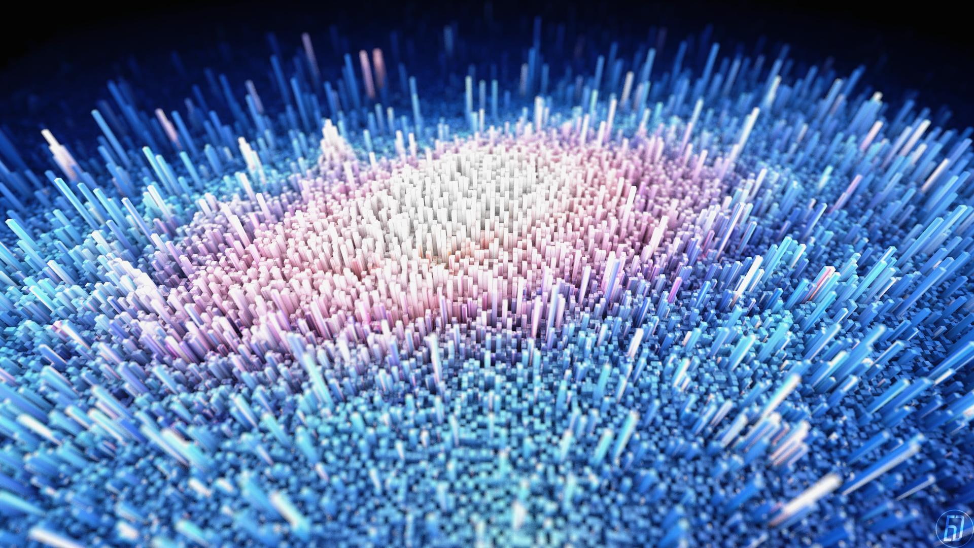 field, depth, surface, depth of field, 3d, d, blue, 1080P, red, pink, HD Wallpaper
