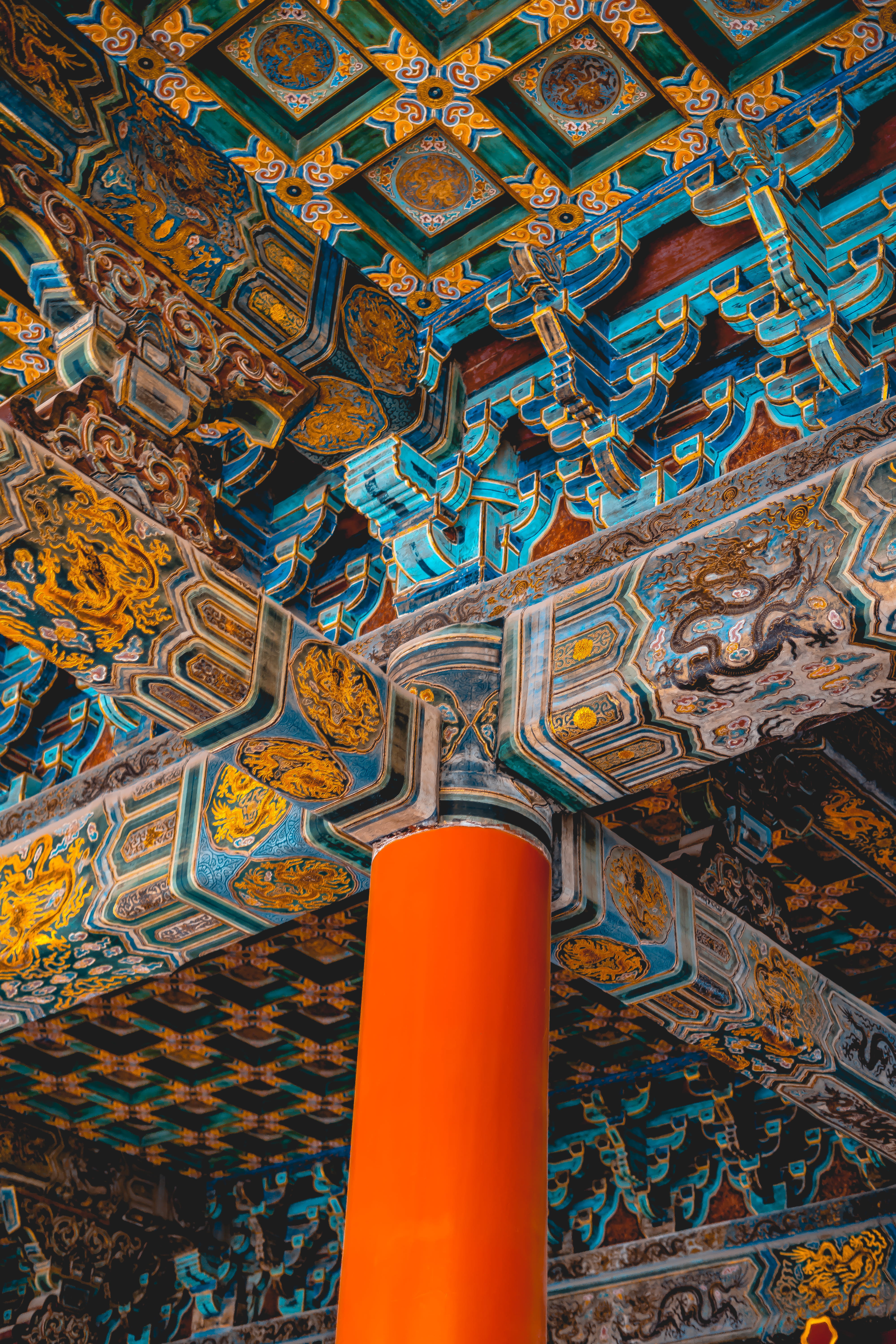 outdoors, orange, place of worship, low angle view, no people, temple, day, creativity, 5K, belief, architecture, building exterior, colors, worship, paisley, Phone HD Wallpaper