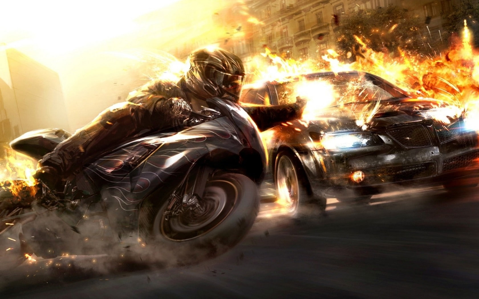video games, fire, sportbike, hd, wheelman, sparks, 720P, HD Wallpaper
